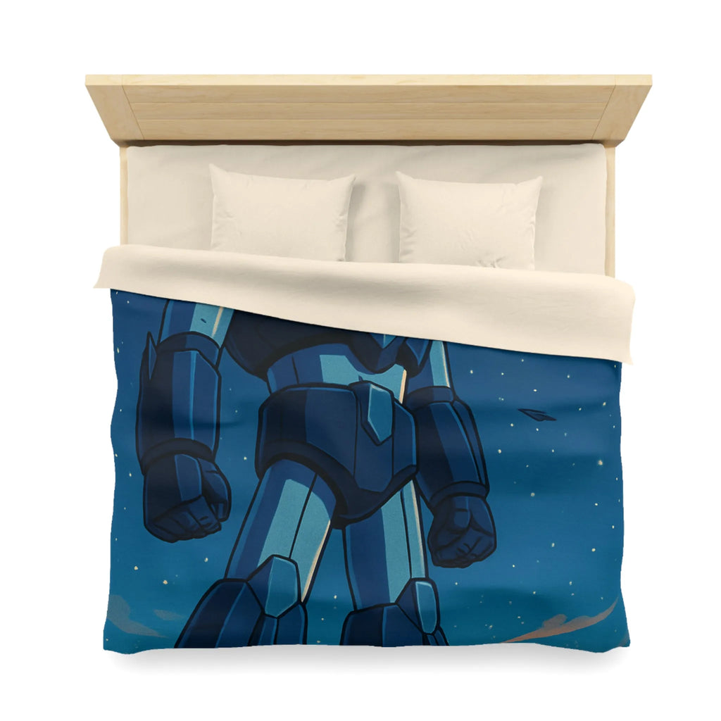 Housse de couette avec illustration rétro robot géant dans l'espace étoilé fascinant