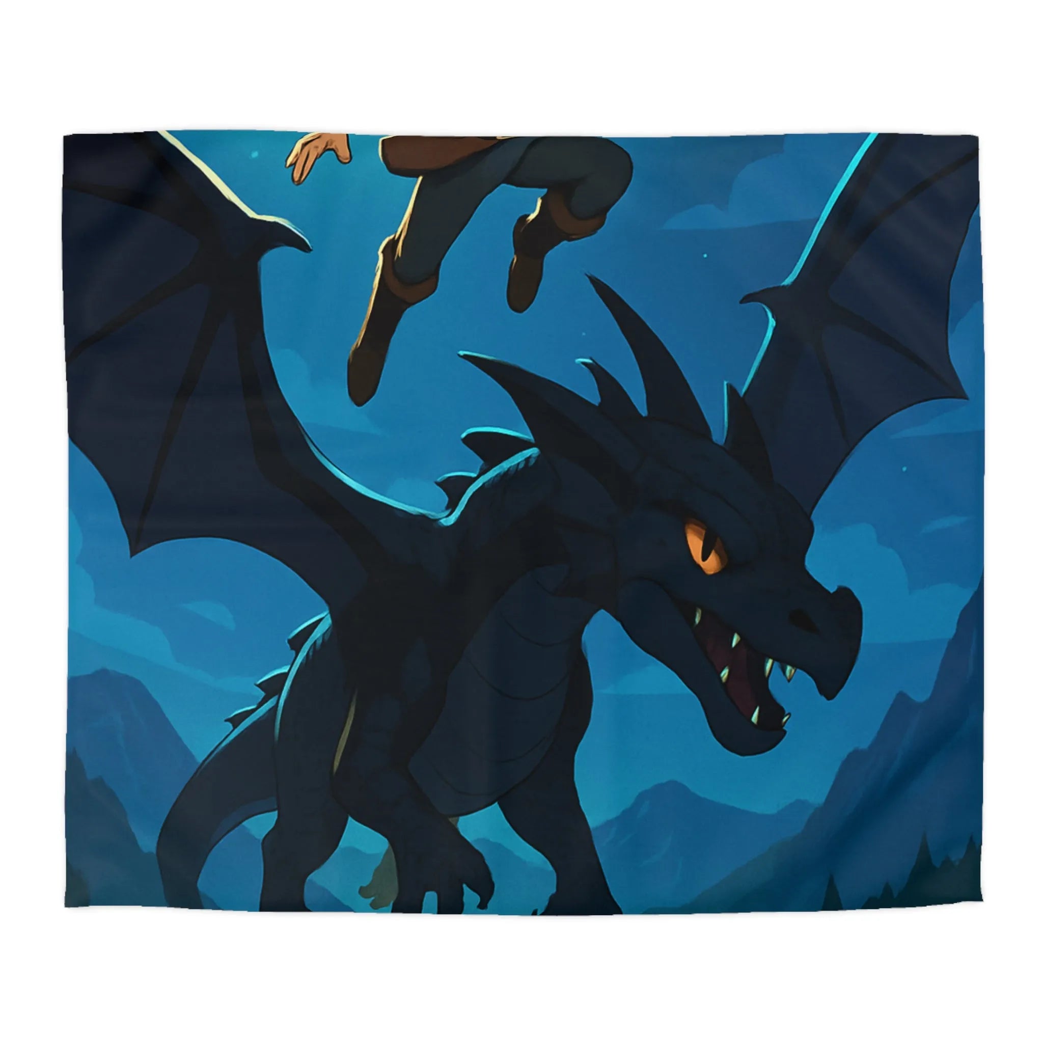 Housse de couette épique avec dragon volant et sorcier sous la pleine lune magique