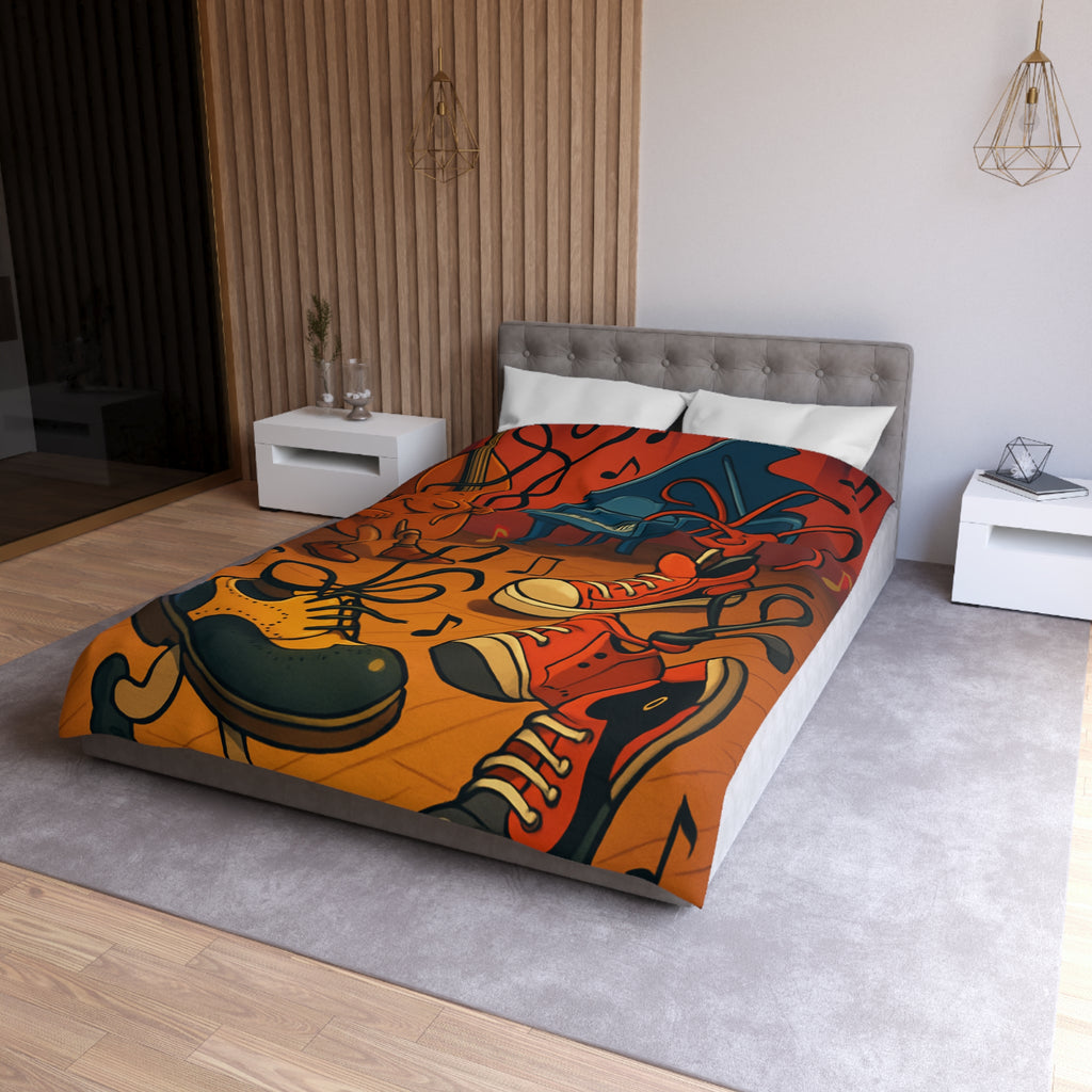 Housse de couette originale et colorée avec des instruments et chaussures dansantes dessin animé