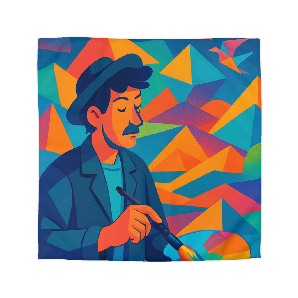 Housse De Couette Artistique Multicolore Avec Paysage Géométrique Et Peintre Créatif