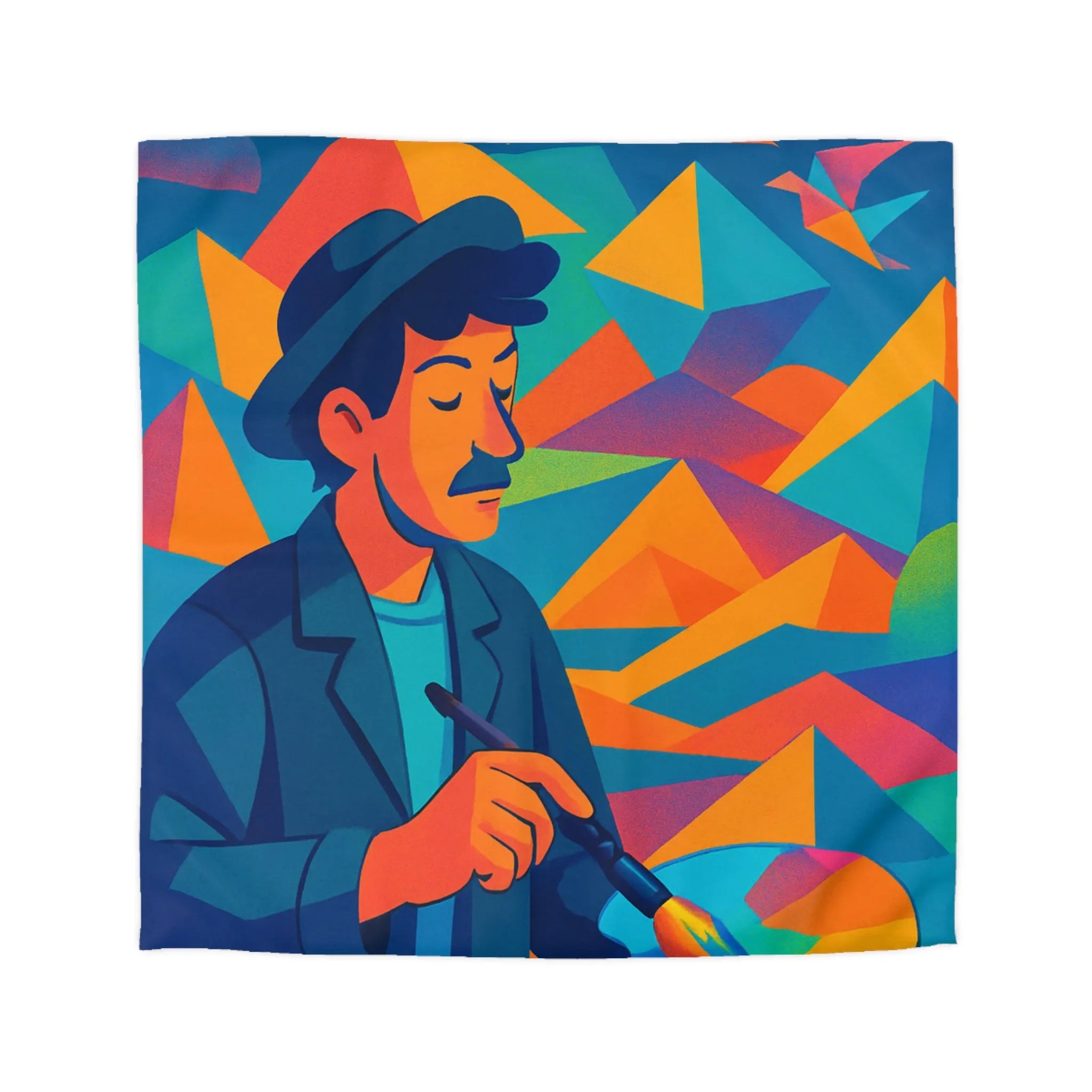 Housse De Couette Artistique Multicolore Avec Paysage Géométrique Et Peintre Créatif