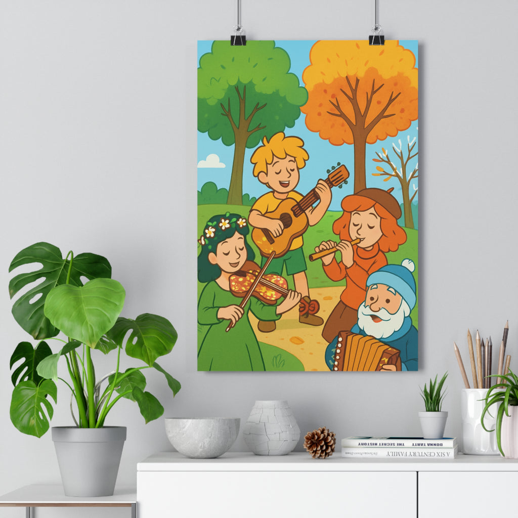 Poster décoratif joyeux musique coloré arbres extérieur chambre salon moderne vert orange tendance qualité
