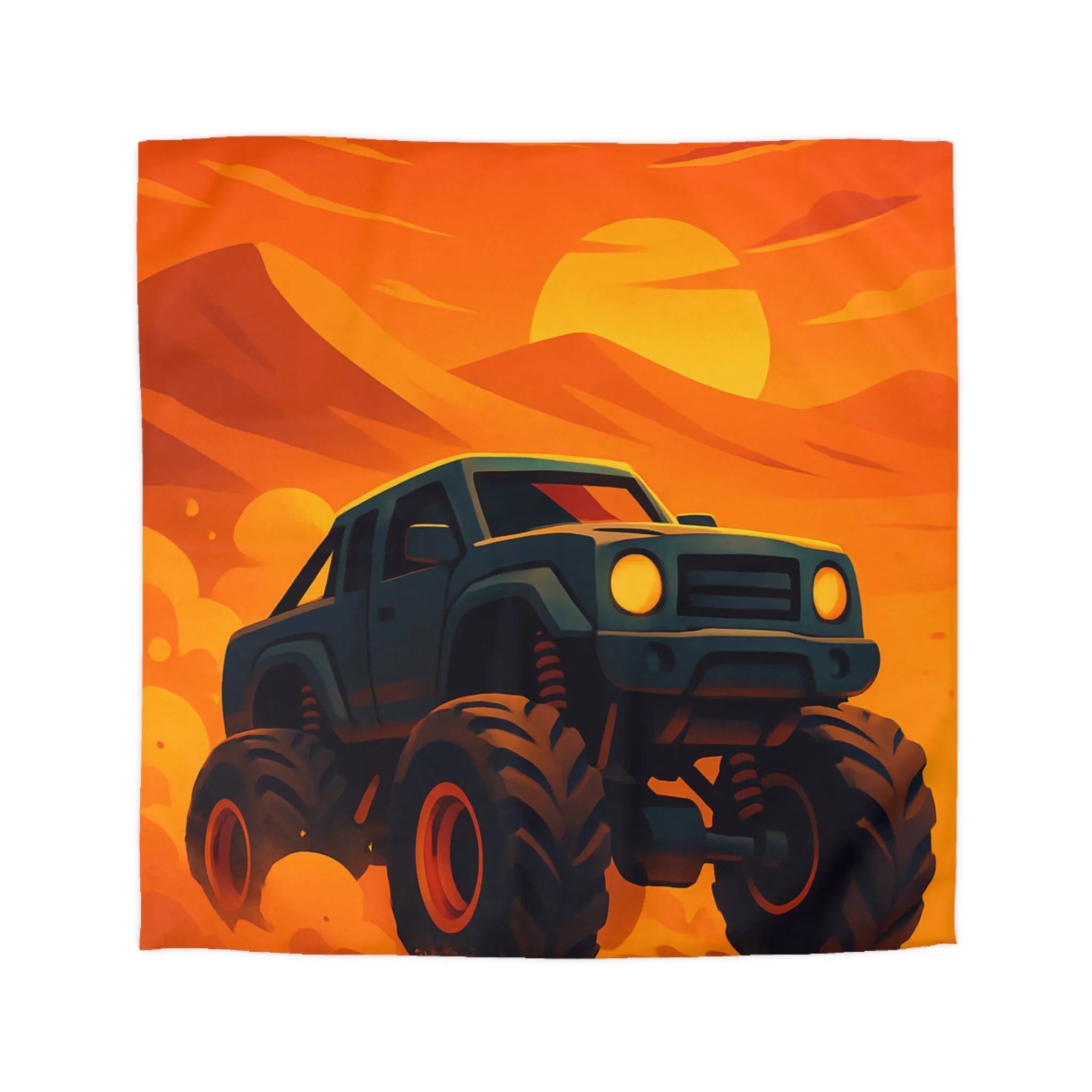 Housse de couette camion monstres désert coucher de soleil aventure pour chambre d'enfant