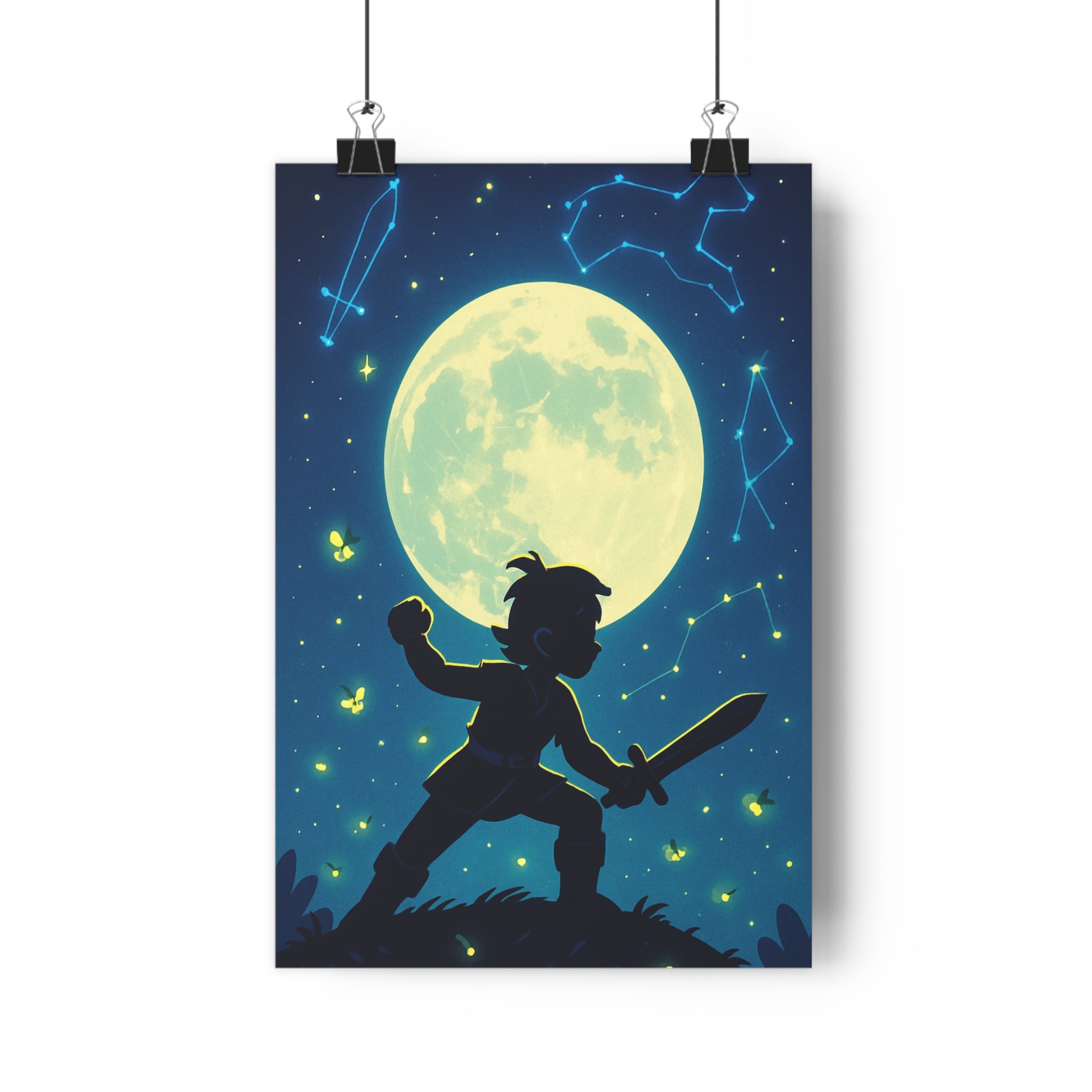 Poster décoratif yoga mystique cartoon sombre lumineux salon chambre méditation ciel étoilé ambiance détente