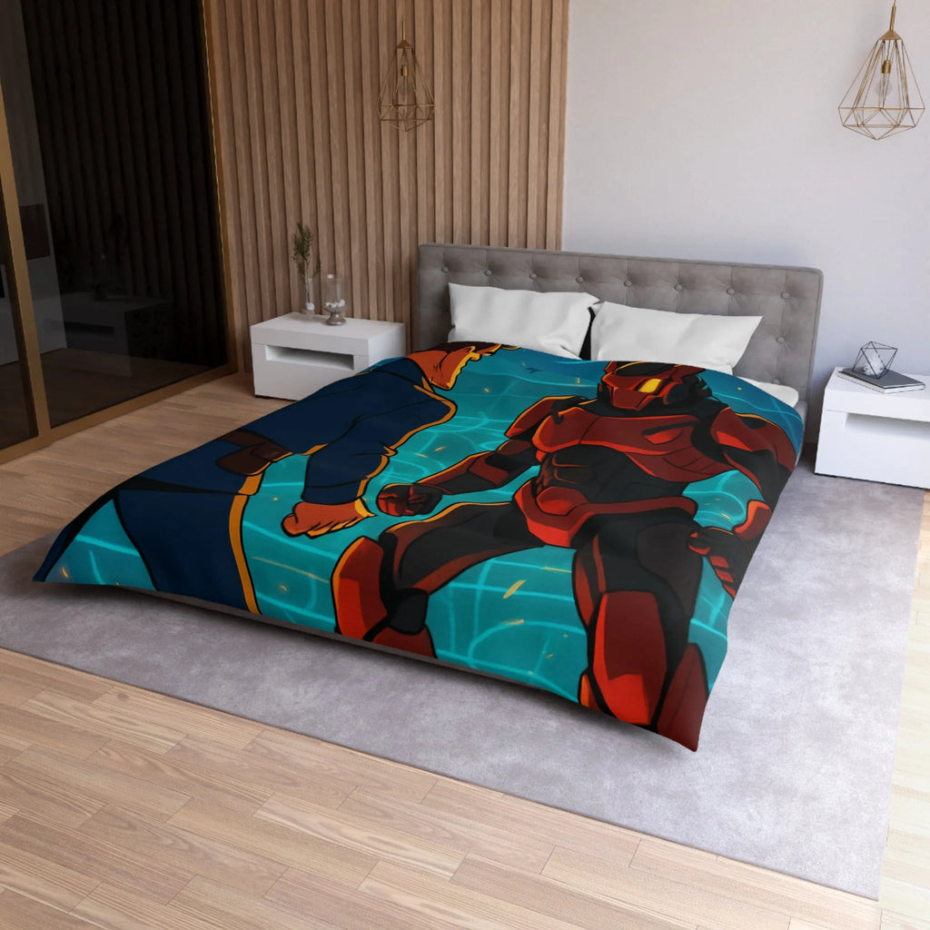 Housse de Couette avec Design Futuriste de Robot et Personnage en Armure Rouge