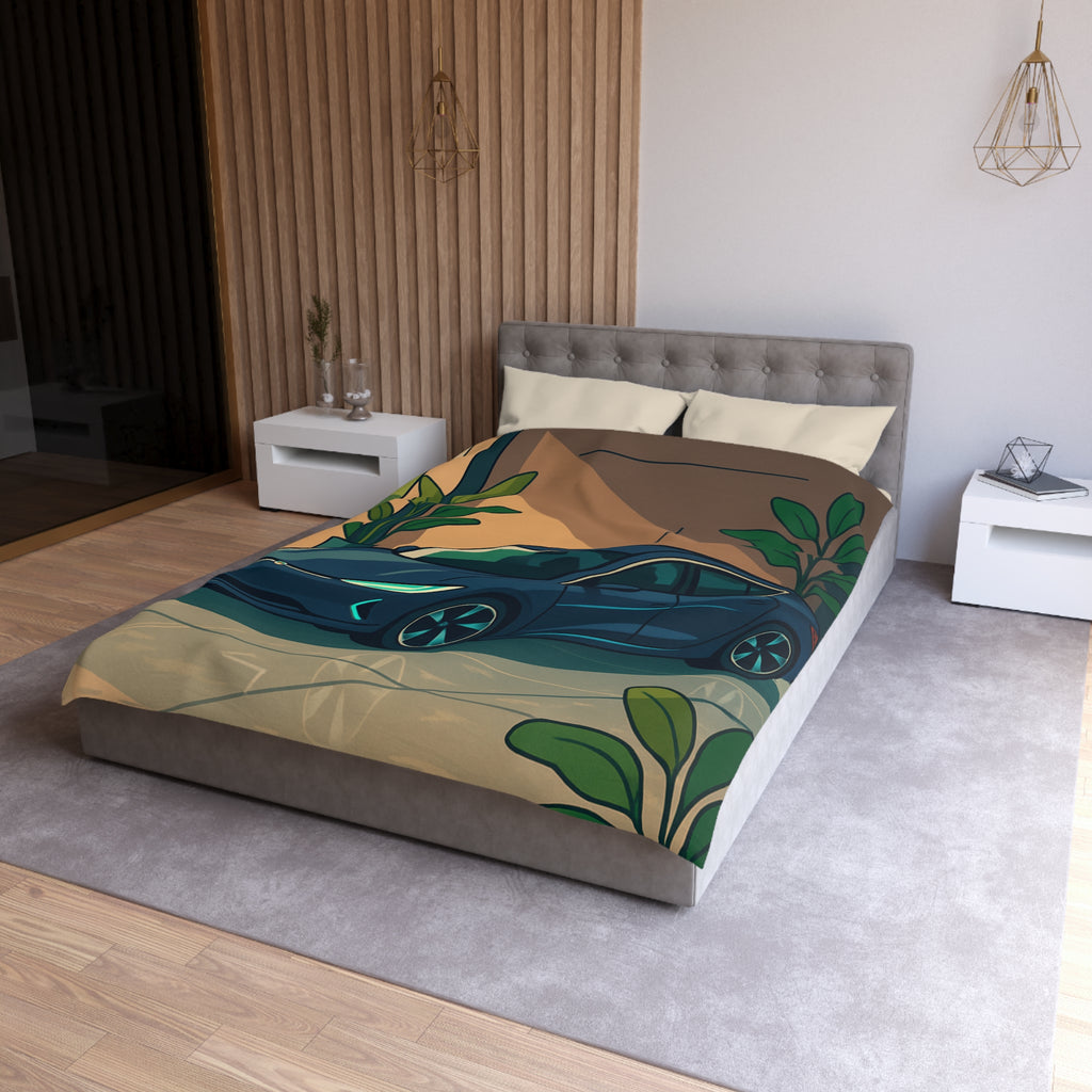 Housse de Couette Moderne avec Voiture et Plantes Vertes pour Design Chic Urbain