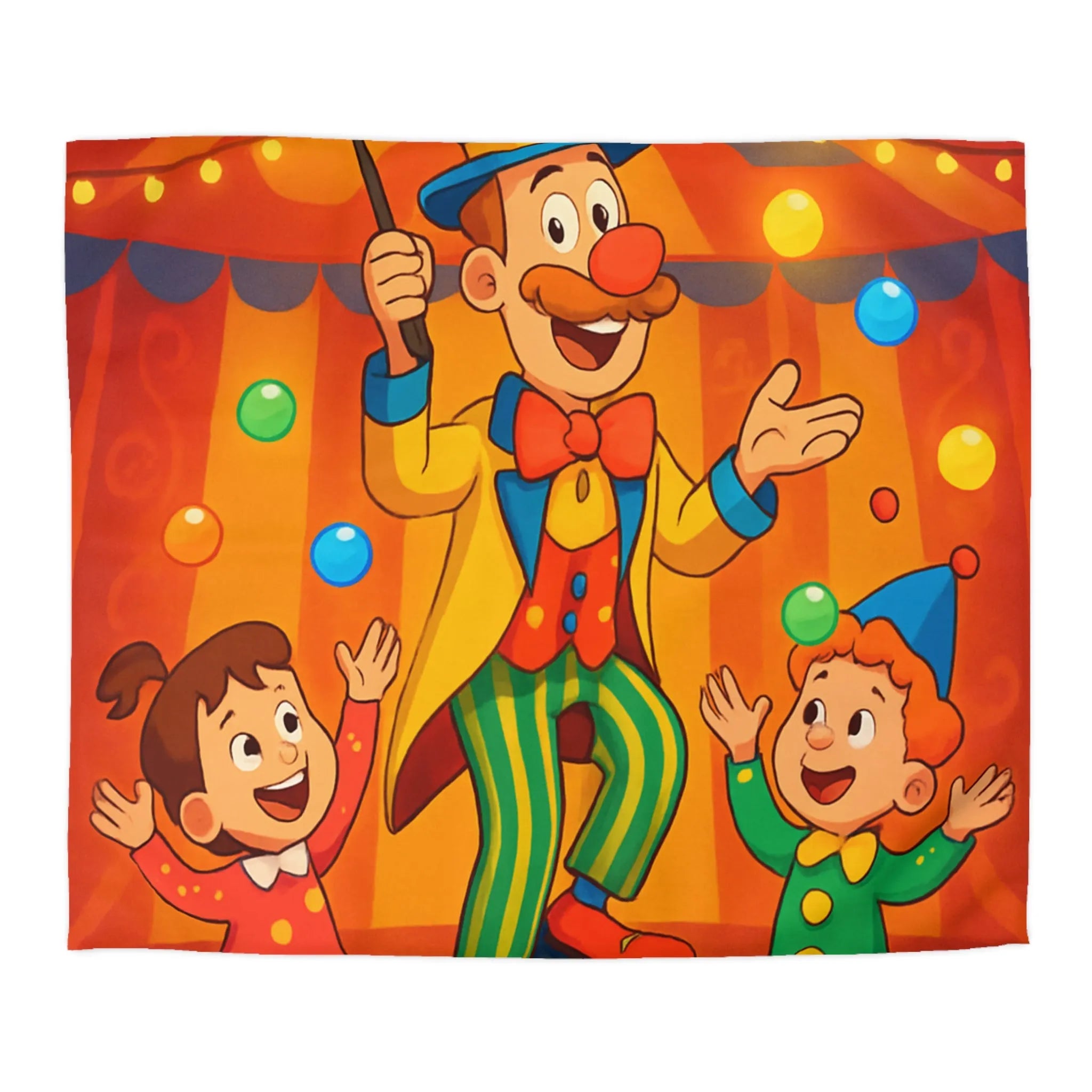Housse de Couette Cirque Enchanté avec Clown Coloré et Enfants Jouant Heureux
