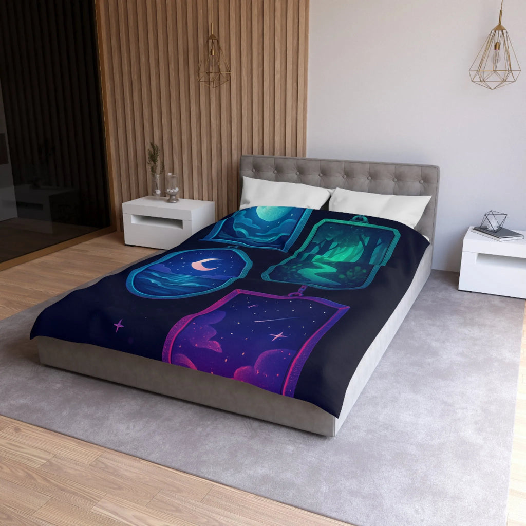 Housse de couette enchanteur avec motifs célestes et paysages rêveurs pour chambres relaxantes