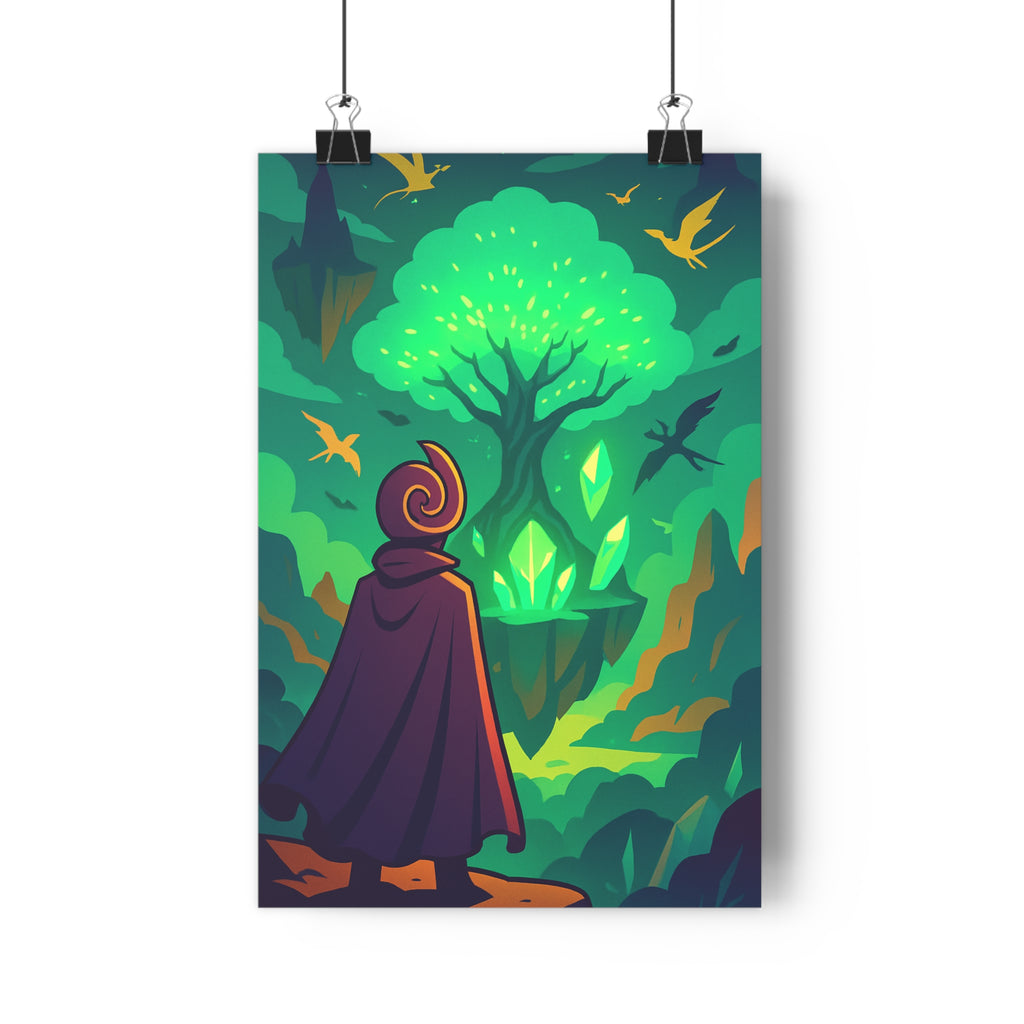 Poster décoratif fantastique mystique vert émeraude salon bureau moderne féerique vibrant 30x46 ambiance rêveuse