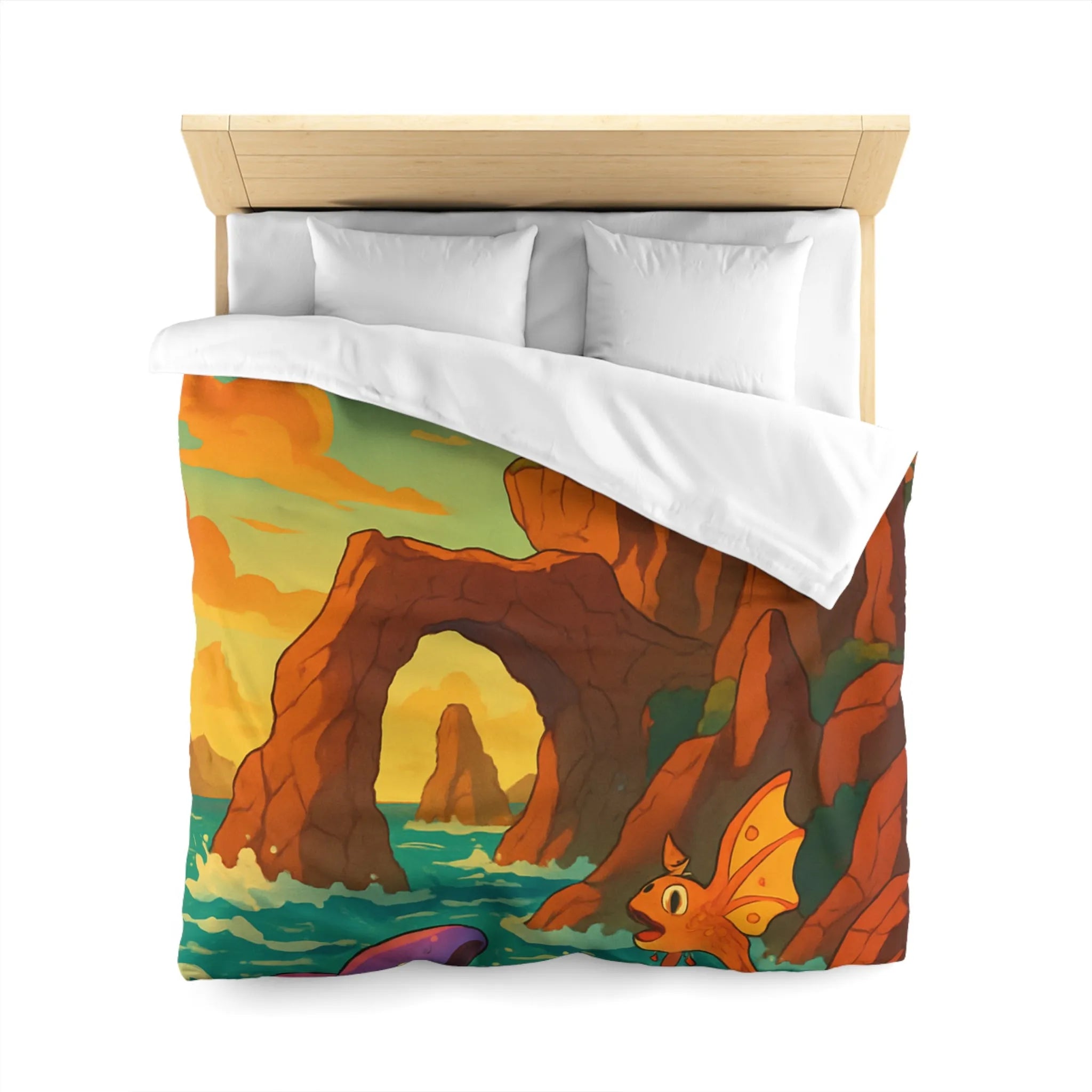 Fantastique peinture de poissons et dauphin avec phare sur fond de mer colorée