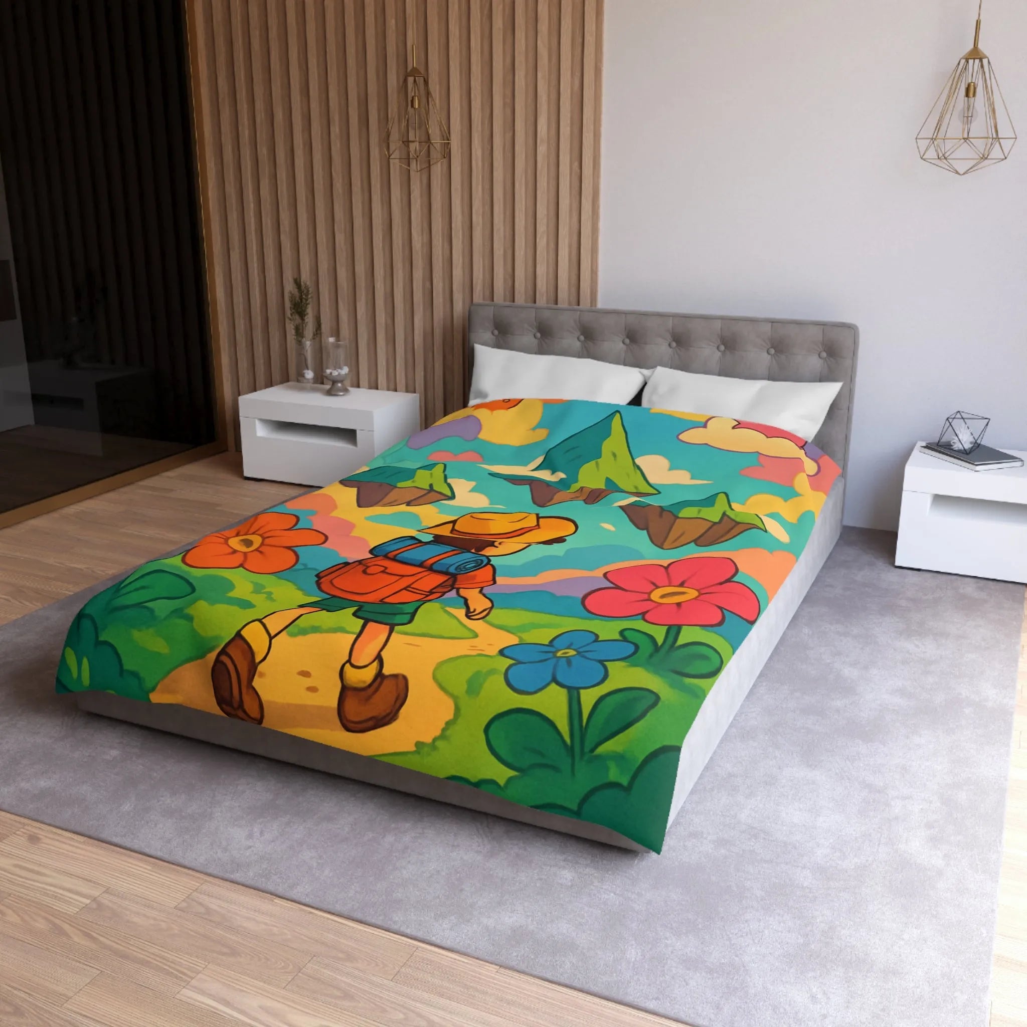 Enchanted Forest Adventure with Cute Clouds: Kid's Dreamland Bedding Set Design
