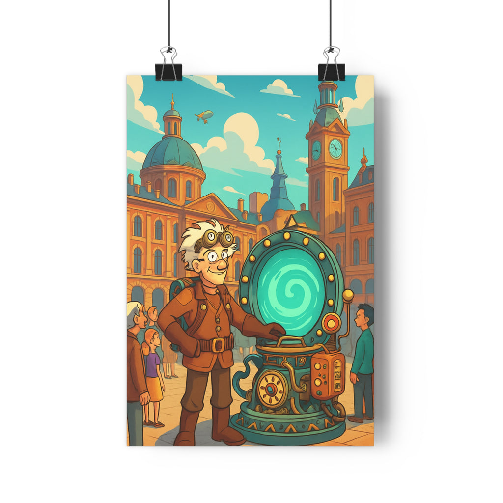 Poster décoratif rétrofuturiste bleu orange nostalgique aventure salon chambre bureau qualité premium qualité premium