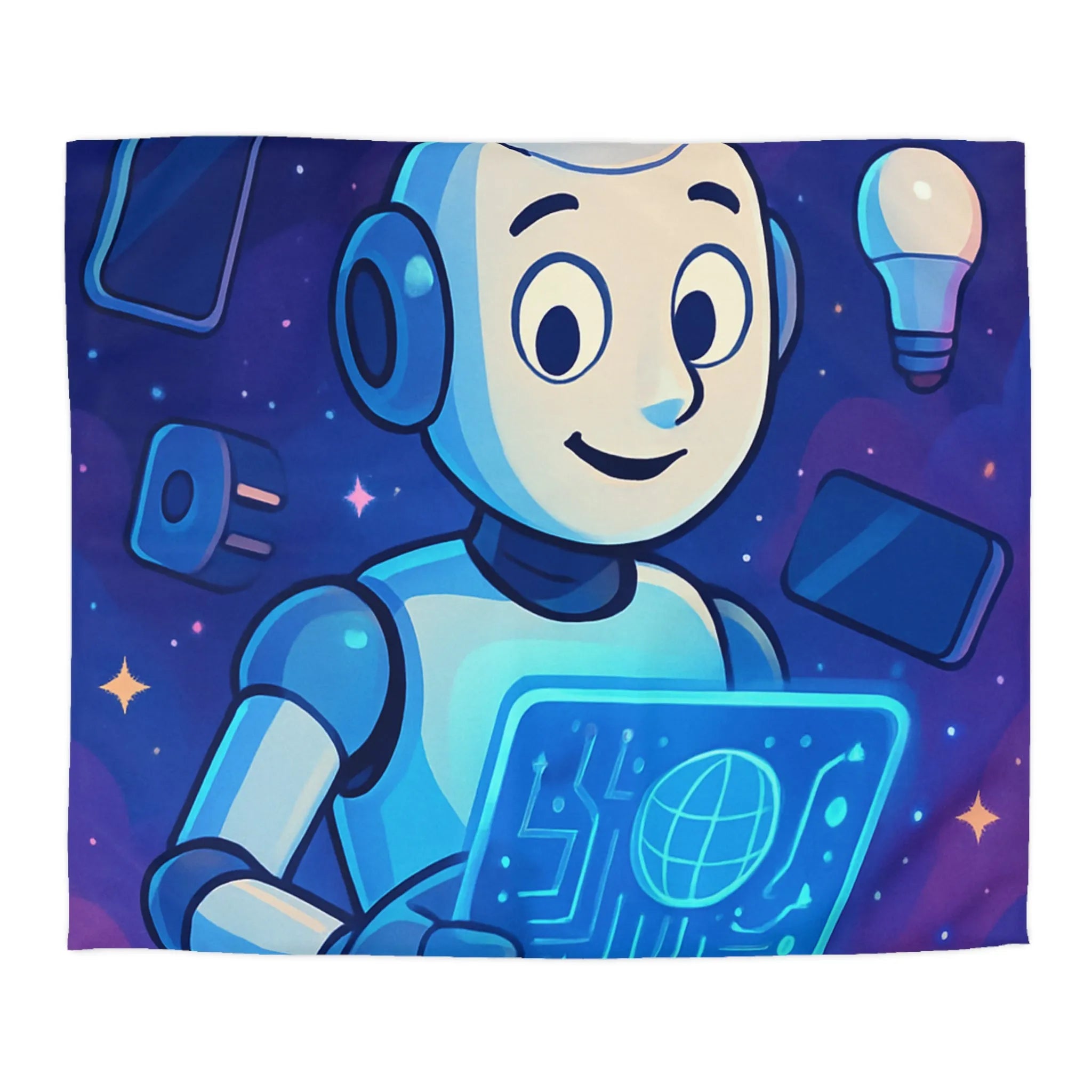 Housse de Couette Futuriste avec Robot et Gadgets Technologiques pour Chambre Moderne