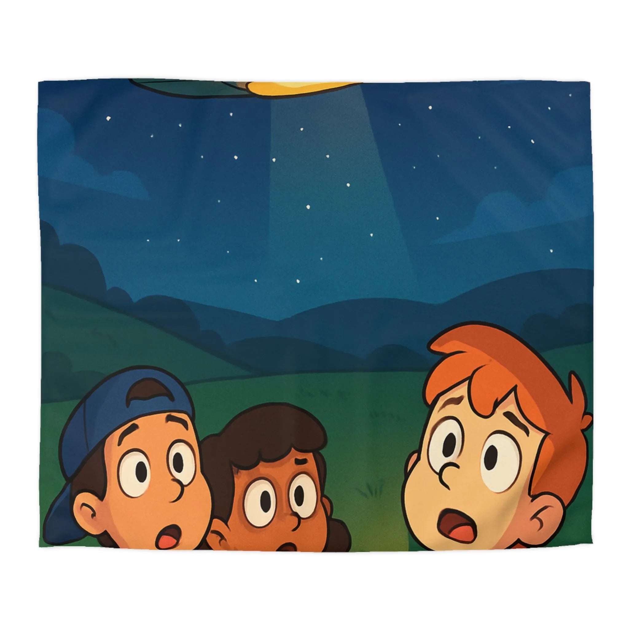 Découvre des Enfants Fascinés par un OVNI Éclairé dans le Ciel Nocturne Étoilé