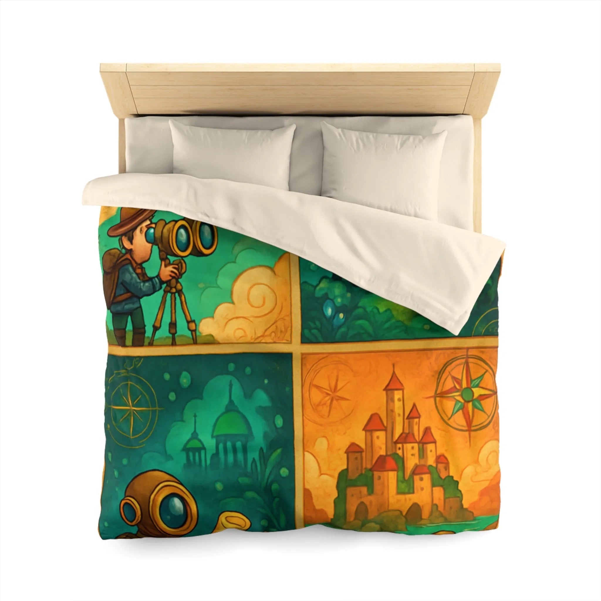 Housse de couette aventure fantastique pour chambre d'enfant avec exploration imaginaire colorée