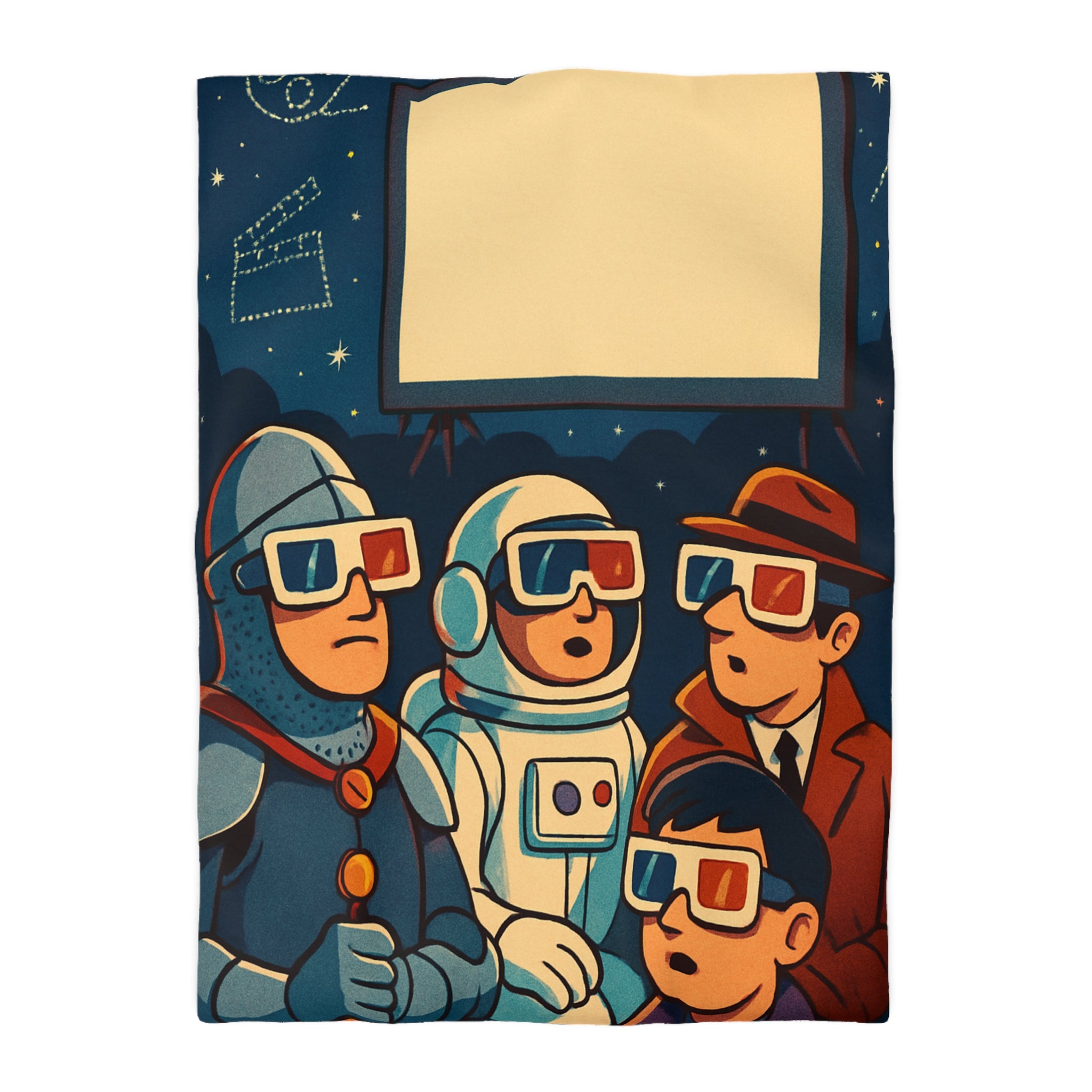 Housse de Couette Unique Inspirée Cinéma Rétro Avec Personnages Insolites Regardant Écran