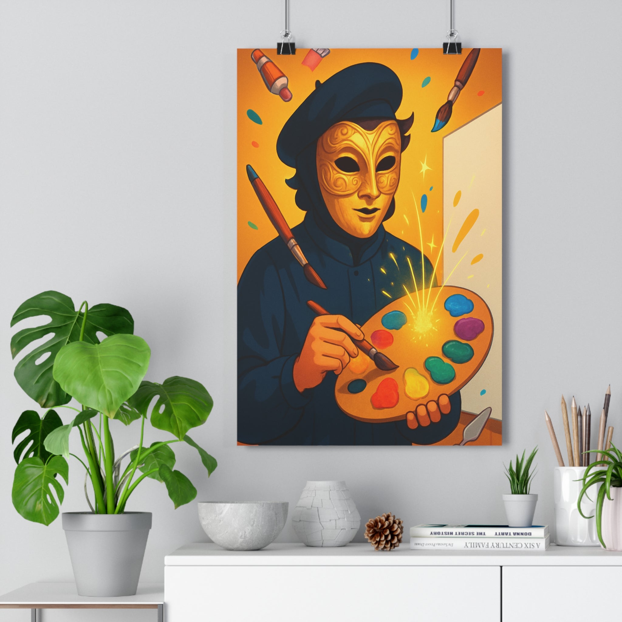 Poster décoratif créatif jaune vibrant animé artistique magique atelier ambiance fantaisie coloré inspiration intérieur