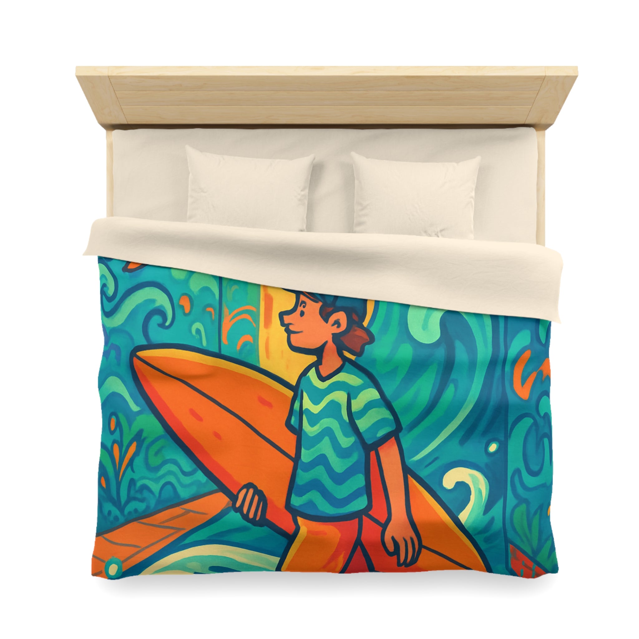 Housse de Couette Vibrante pour Surfeurs Mélangeant Art Surréaliste et Exploration Urbaine