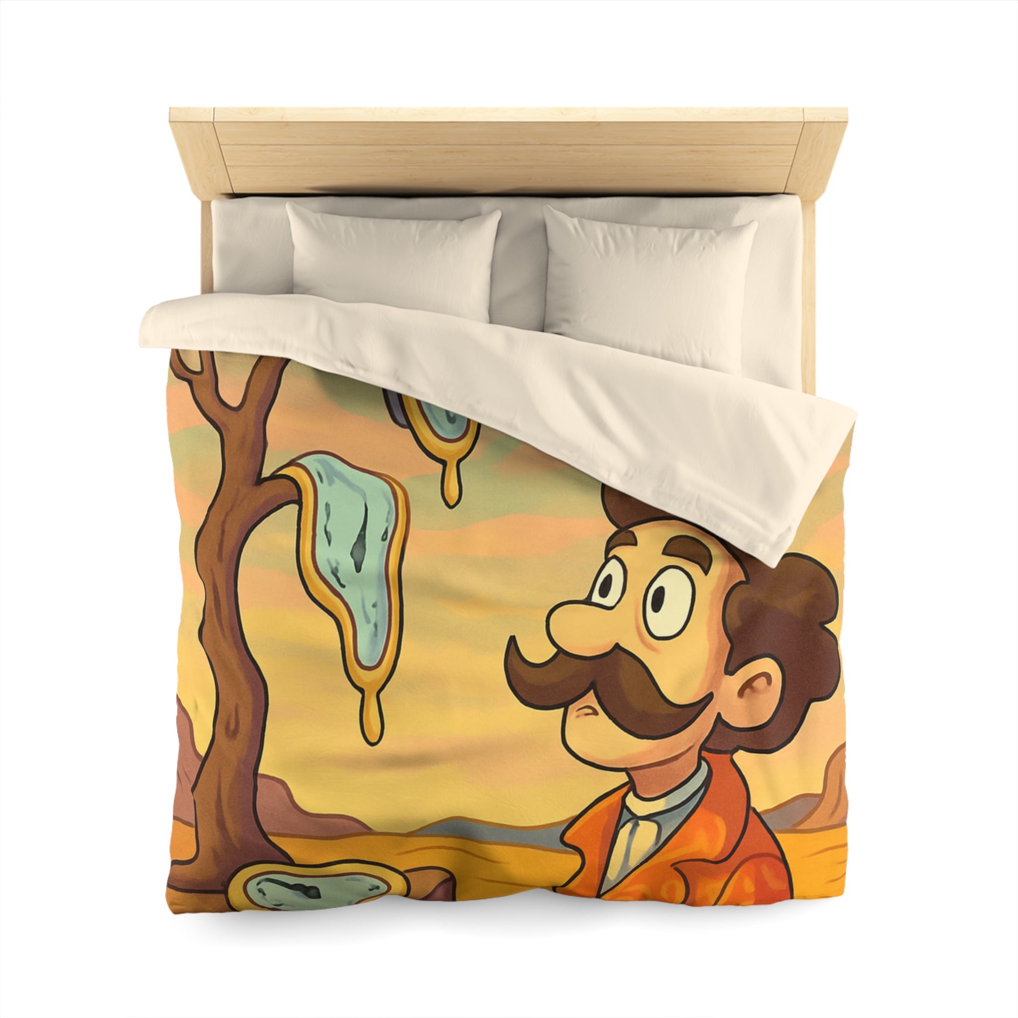 Housse de couette style surréaliste avec montres molles et paysage désertique vibrant