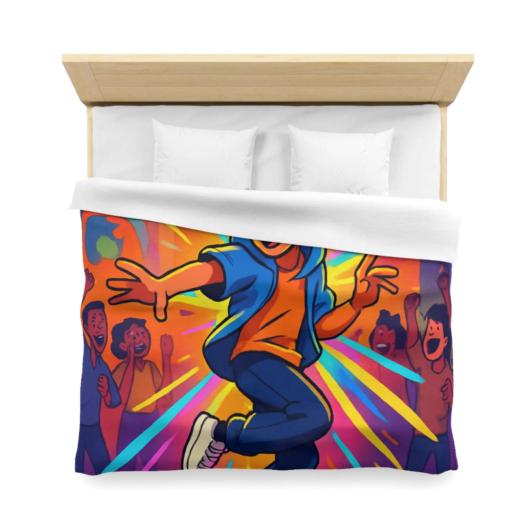 Housse couette street dance couleur vive, ambiance urbaine, dessin dynamique jeune garçon joyeux