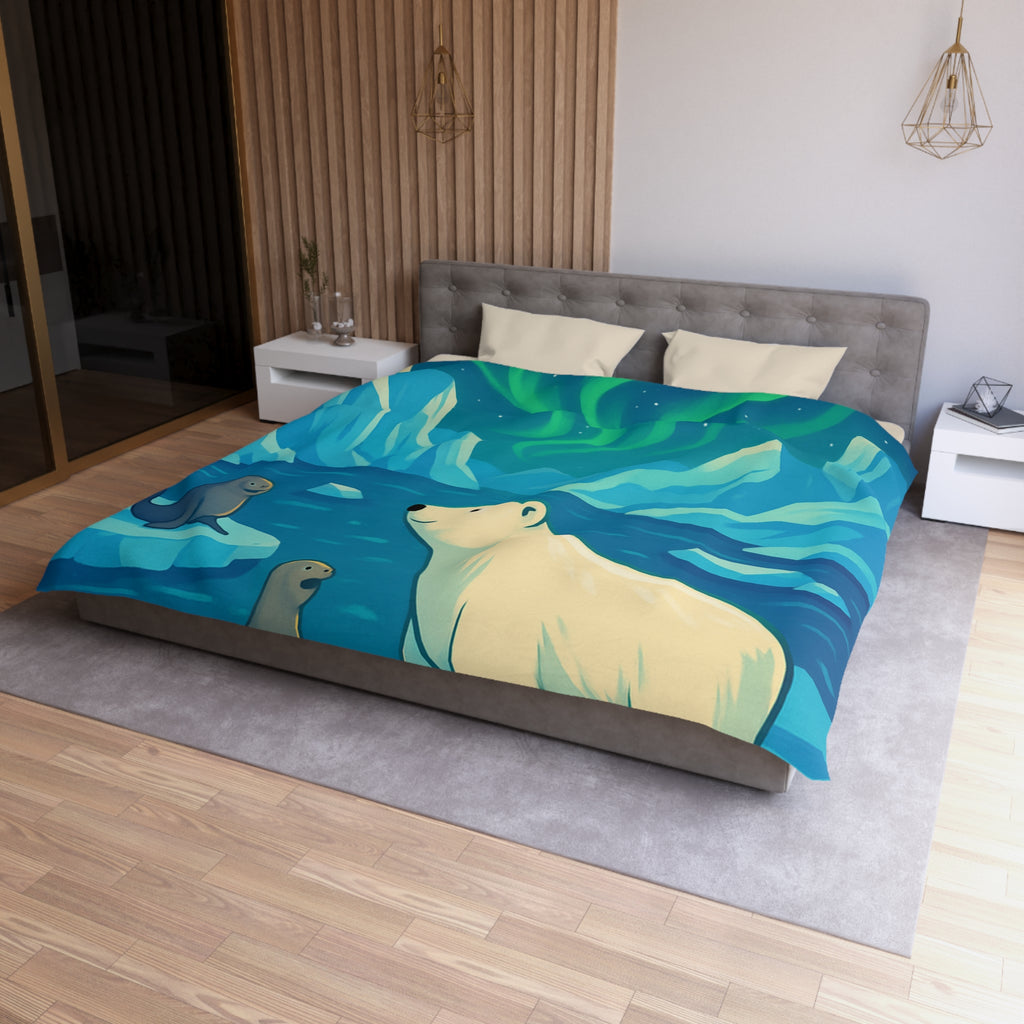 Housse de couette polaire avec ours et aurores boréales pour chambre enfant