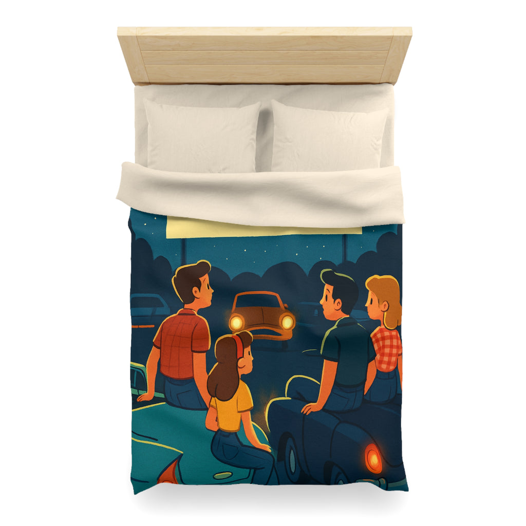 Housse de couette rétro cinéma de voitures sous un ciel étoilé fantastique