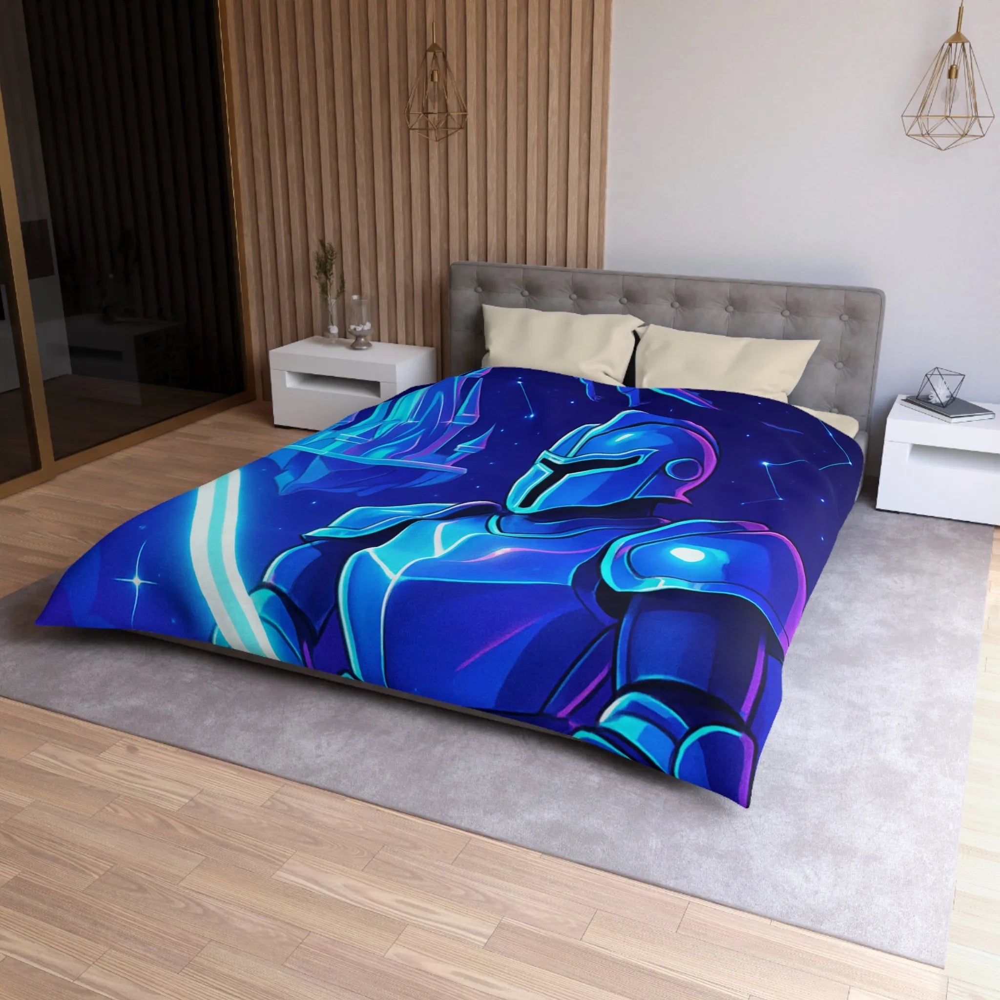 Housse de couette fantastique avec chevalier et dragon, ambiance médiévale et couleurs vives