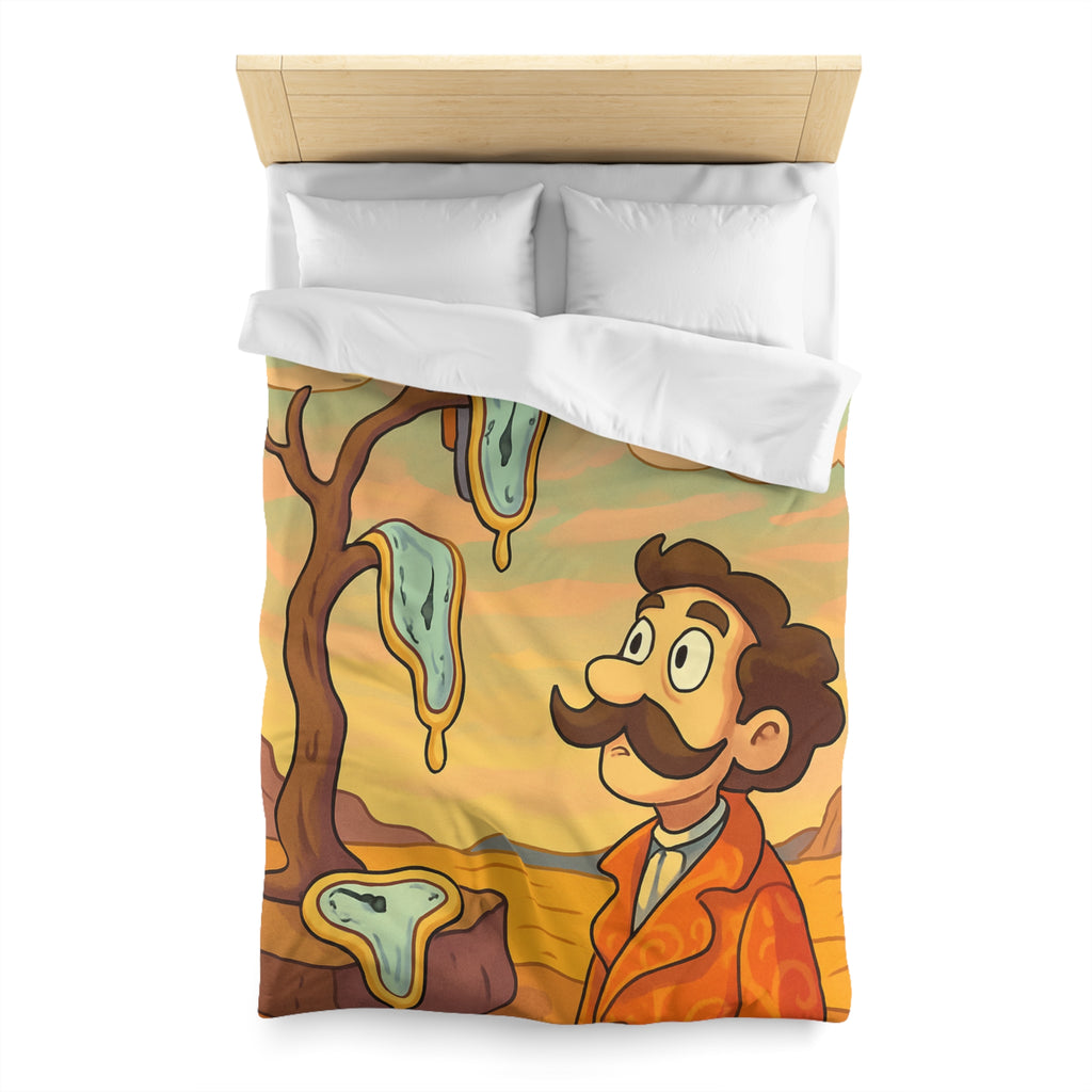 Housse de couette style surréaliste avec montres molles et paysage désertique vibrant