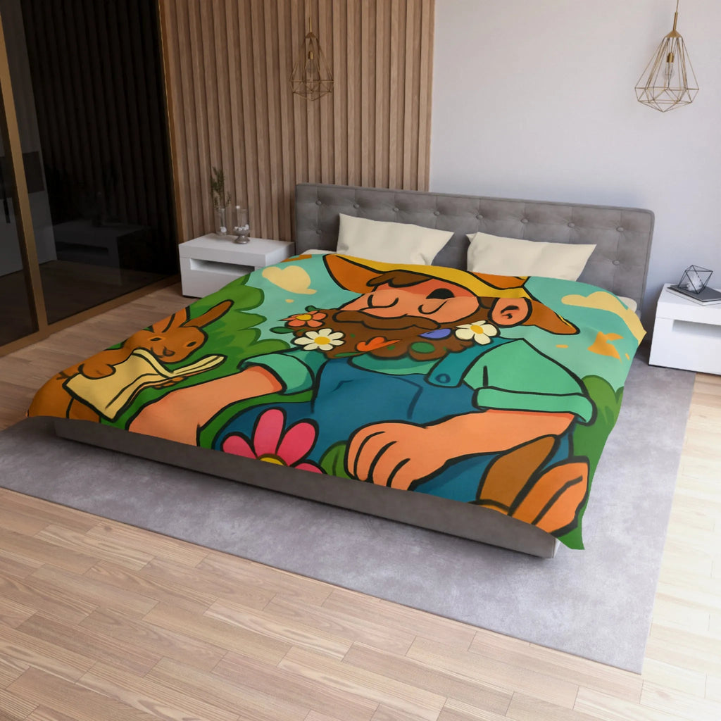 Housse de couette jardin enchanté avec fleurs, lapins et oiseaux colorés pour enfants