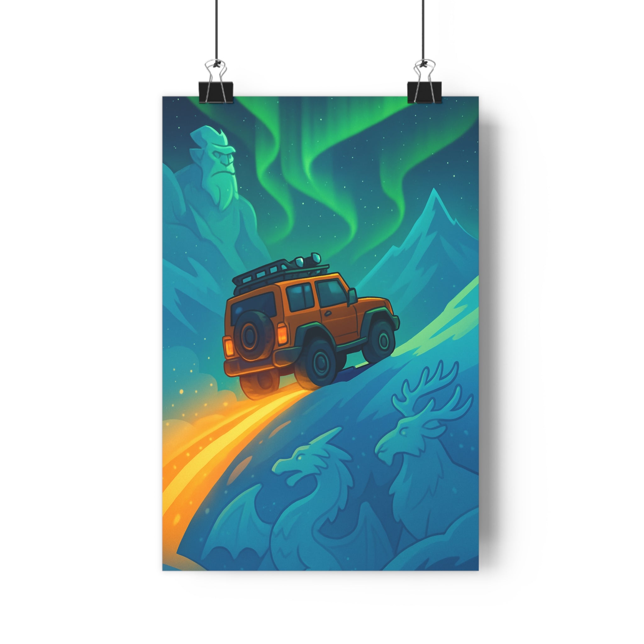 Poster décoratif cartoon orange bleu mystique aventure chambre bureau créature magique glace 30x46 cm
