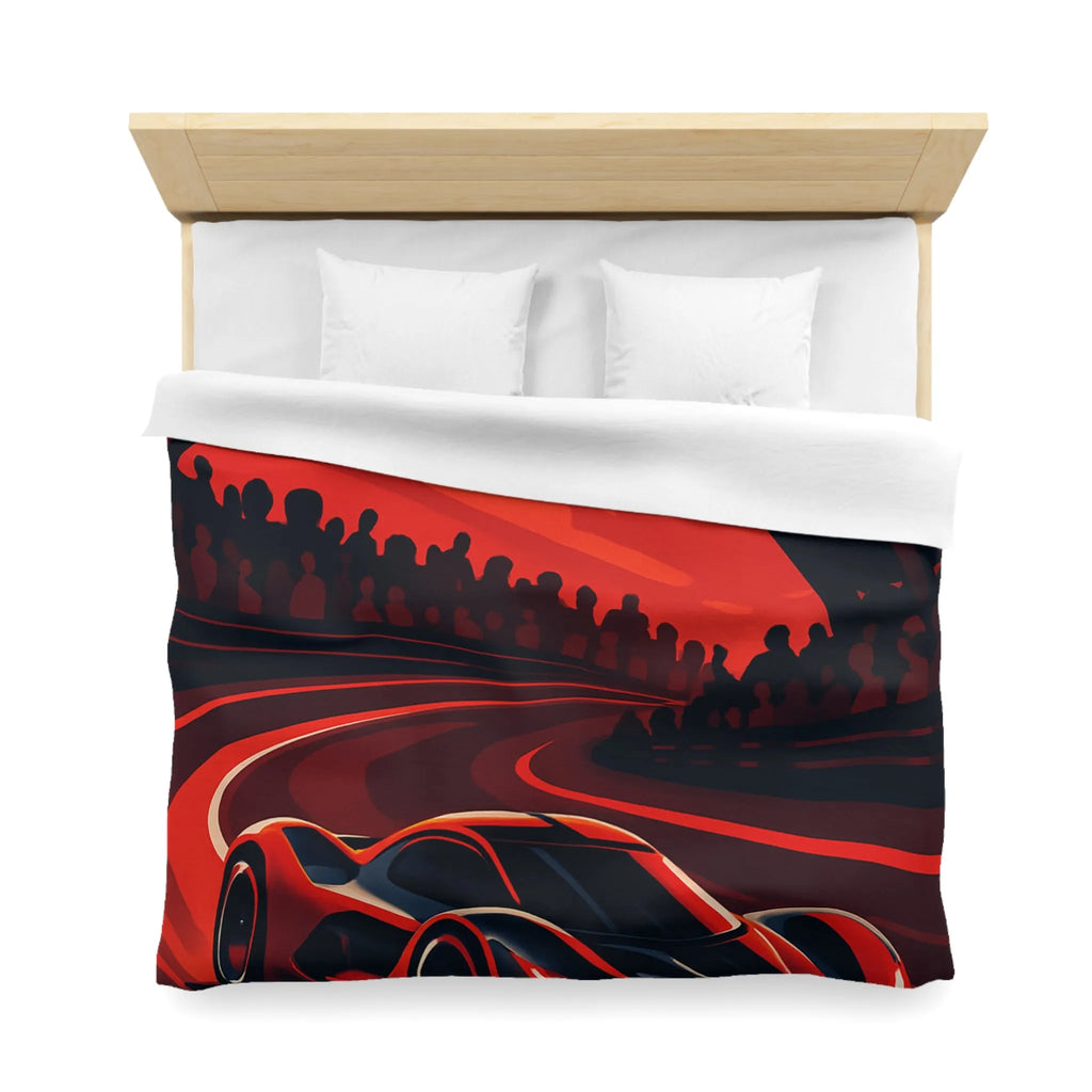 Housse de couette avec design de voiture de course rouge moderne sur circuit sinueux