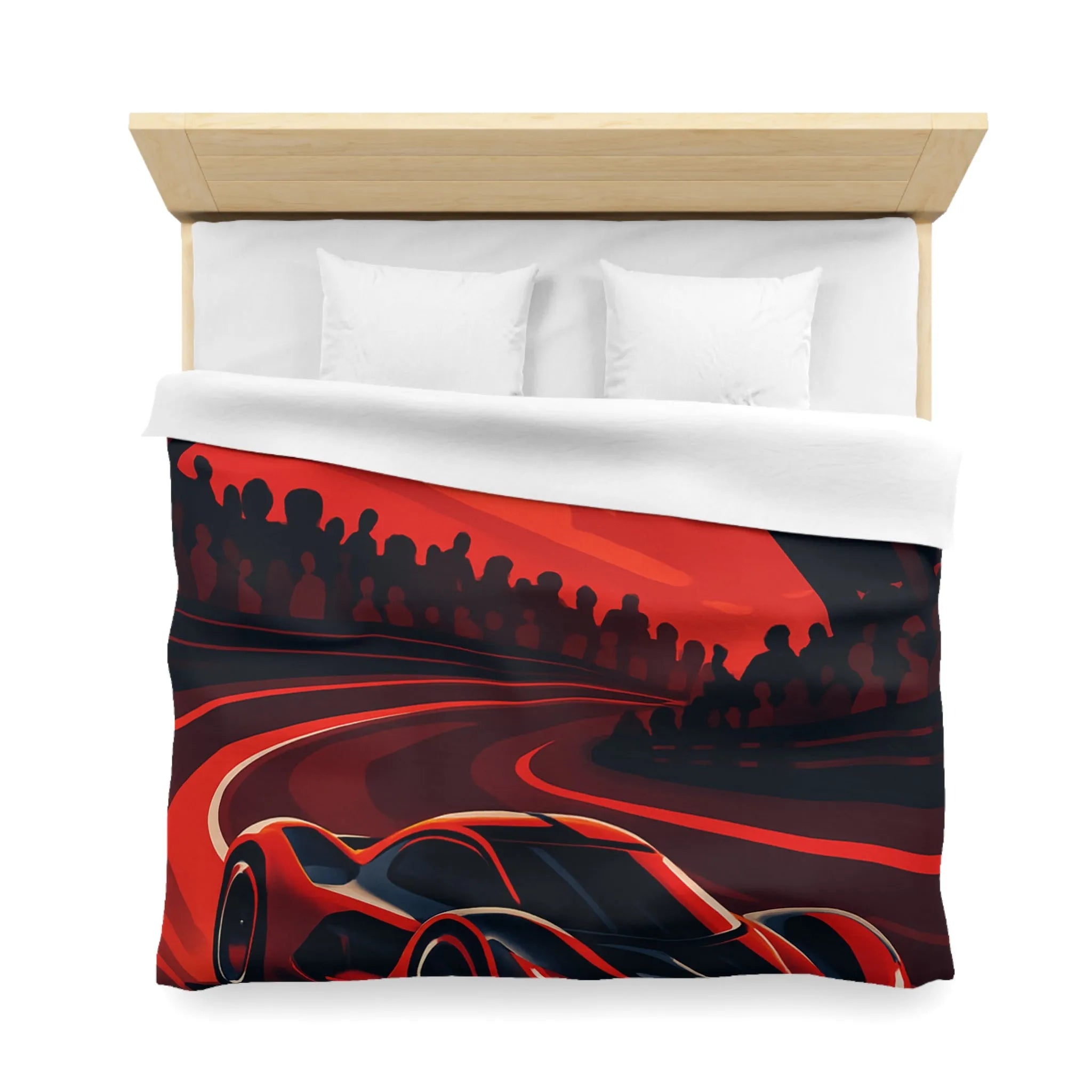 Housse de couette avec design de voiture de course rouge moderne sur circuit sinueux