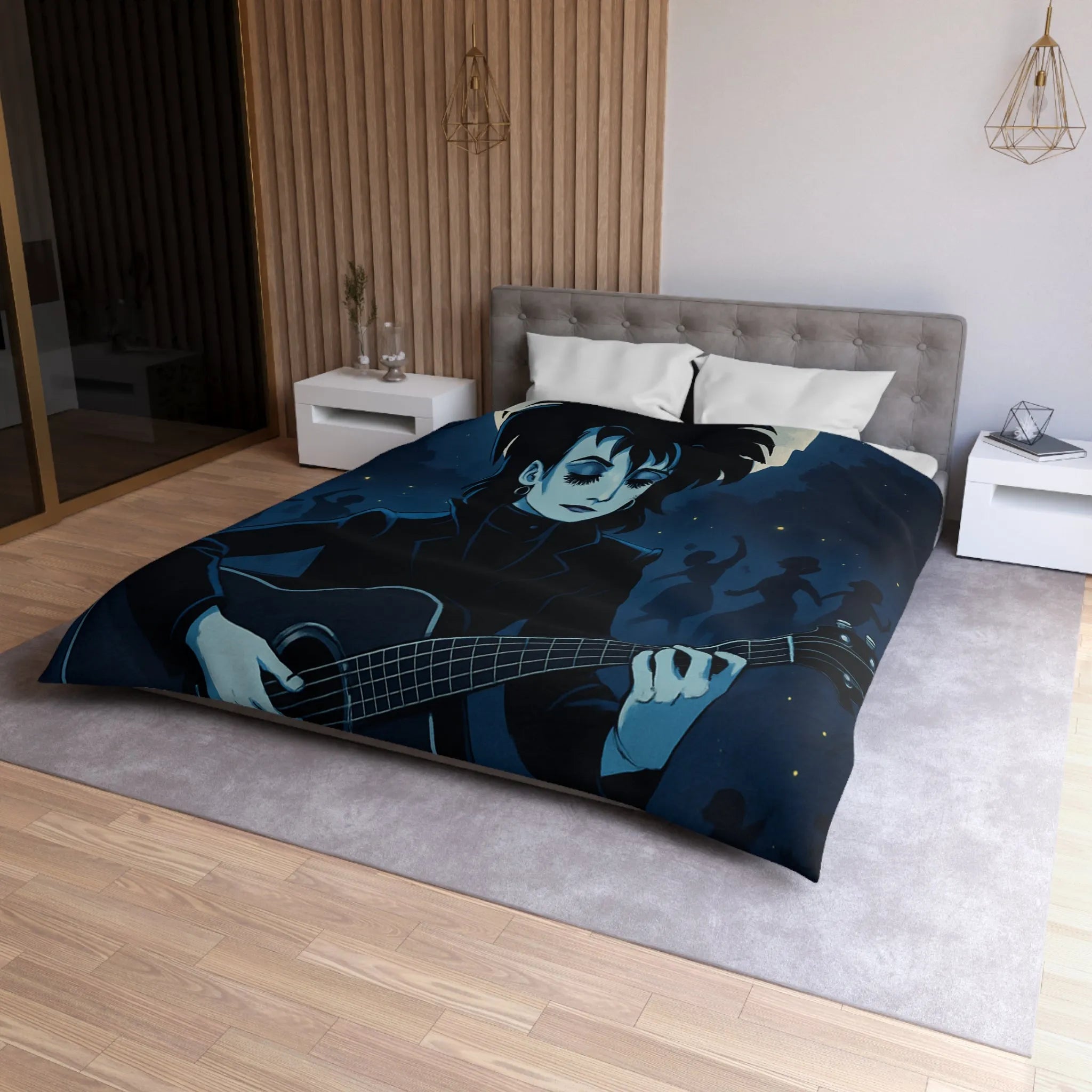 Housse de Couette Gothique avec Musicien à la Guitare Devant Pleine Lune Mystique