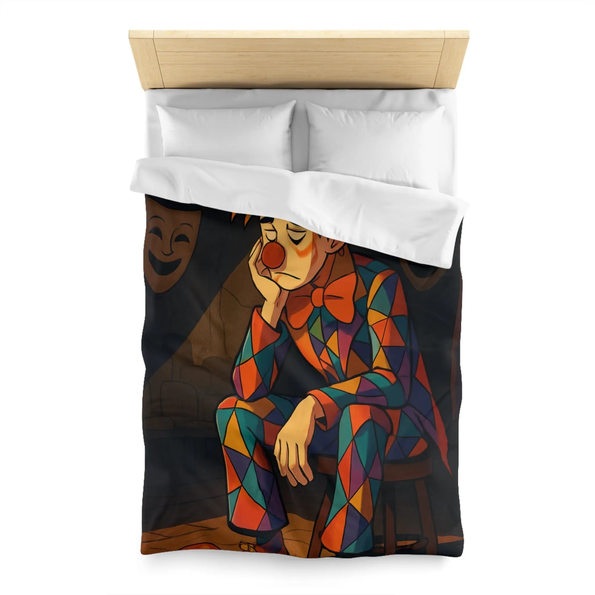 Housse de couette clown triste aux motifs colorés pour chambre unique et artistique