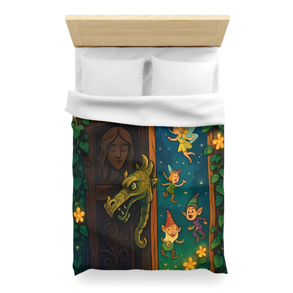 Housse de couette magique avec fées et lutins dans une forêt enchantée la nuit