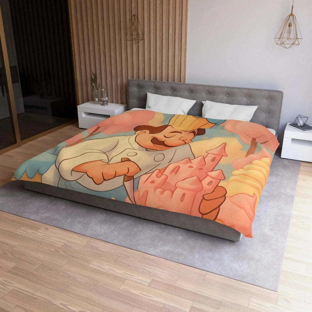 Housse de couette avec pâtissier créatif et château en crème pâtissière colorée