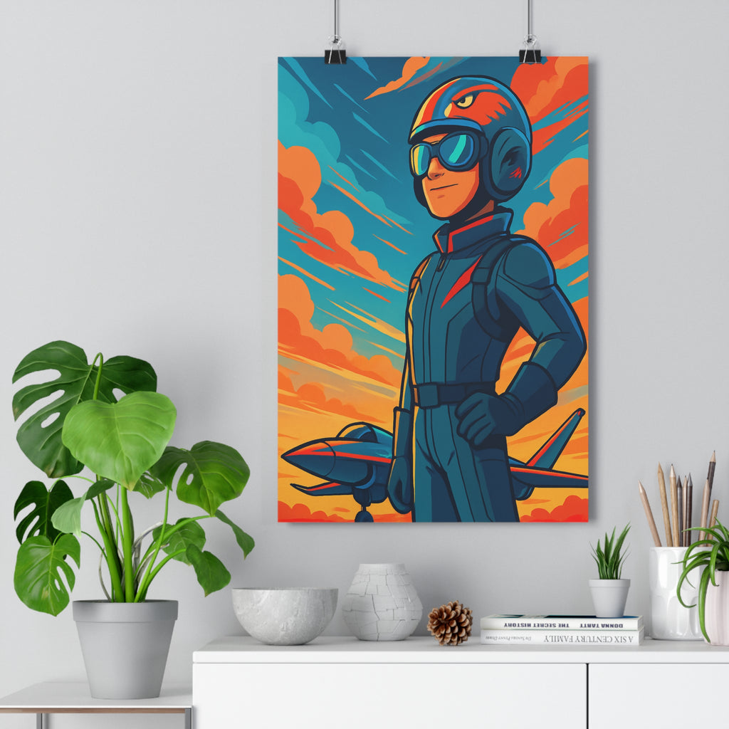 Poster décoratif avion aventure bleu orange dessin animé dynamique chambre bureau 30x46 moderne unique
