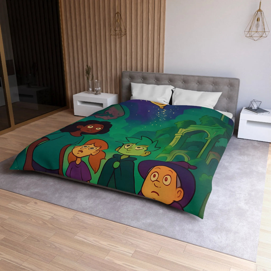 Housse de Couette Enfant : Quatre Aventuriers Sous une Comète Éblouissante et Mystique