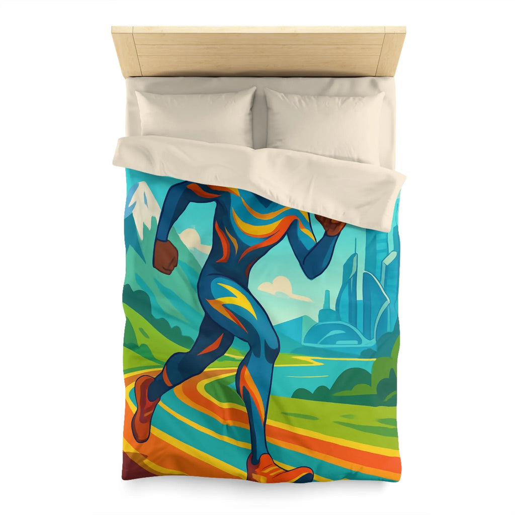 Housse de couette colorée pour chambre futuriste avec coureur et drones volants