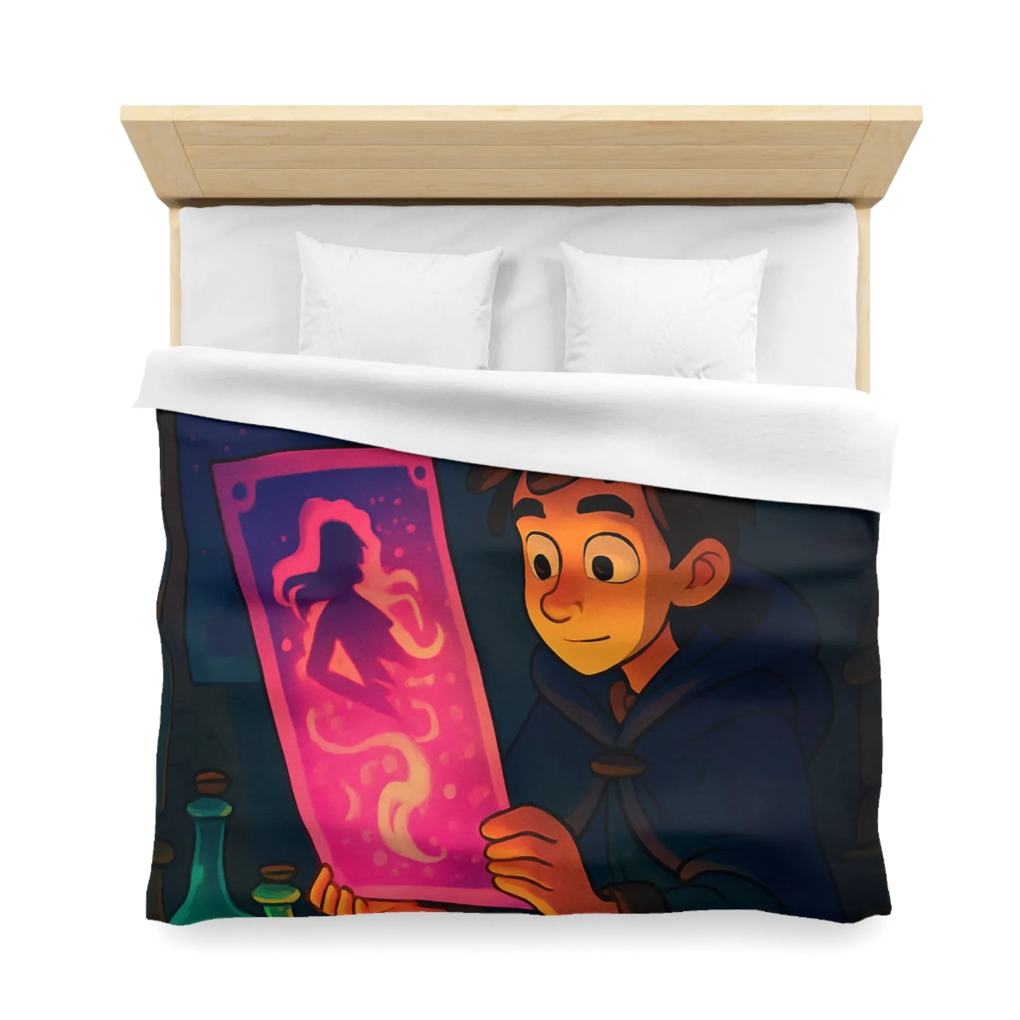 Enfant Magicien Lisant Papyrus Magique Avec Décor De Potions Et Affiches Mystiques