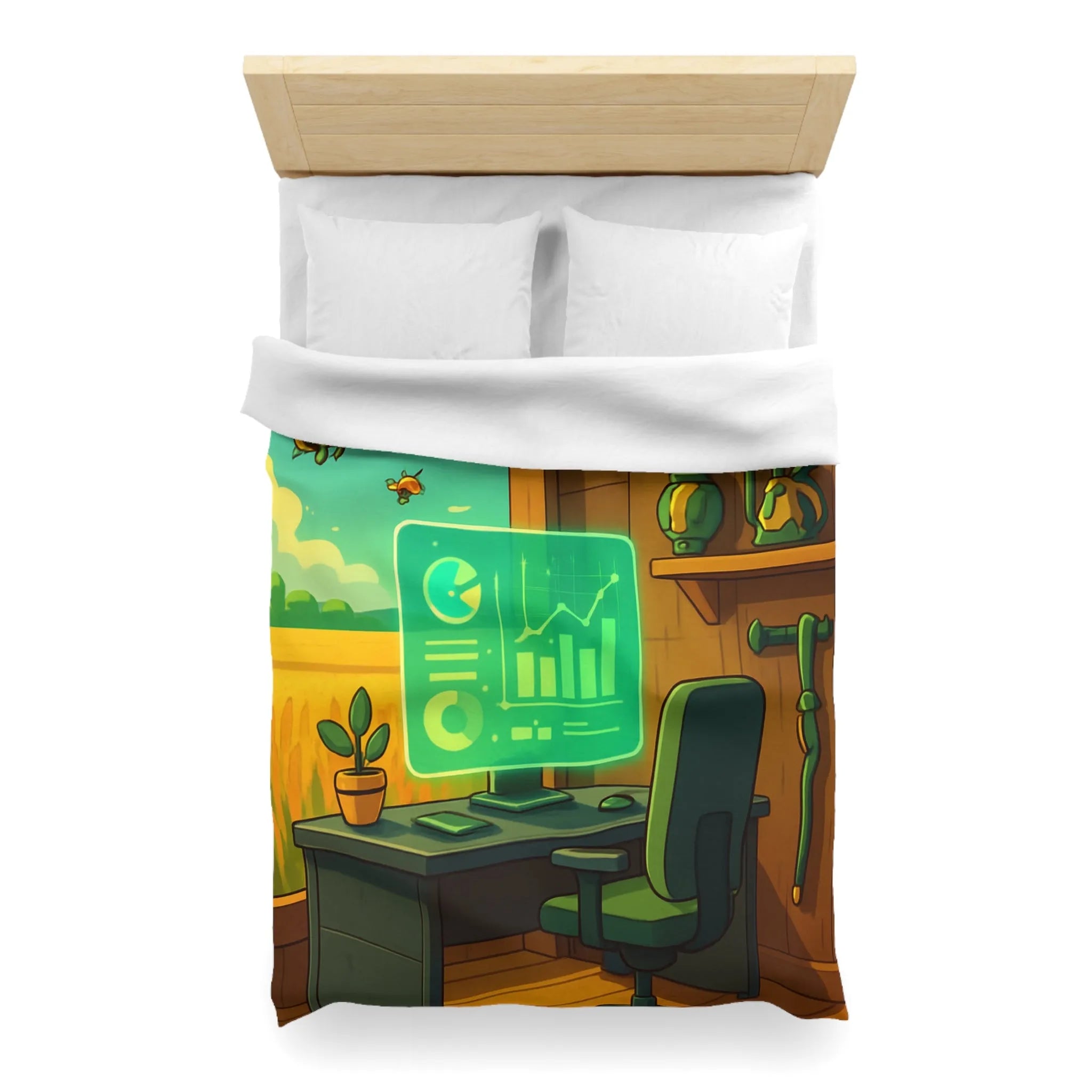 Housse de couette avec design moderne d'abeilles et station de travail futuriste