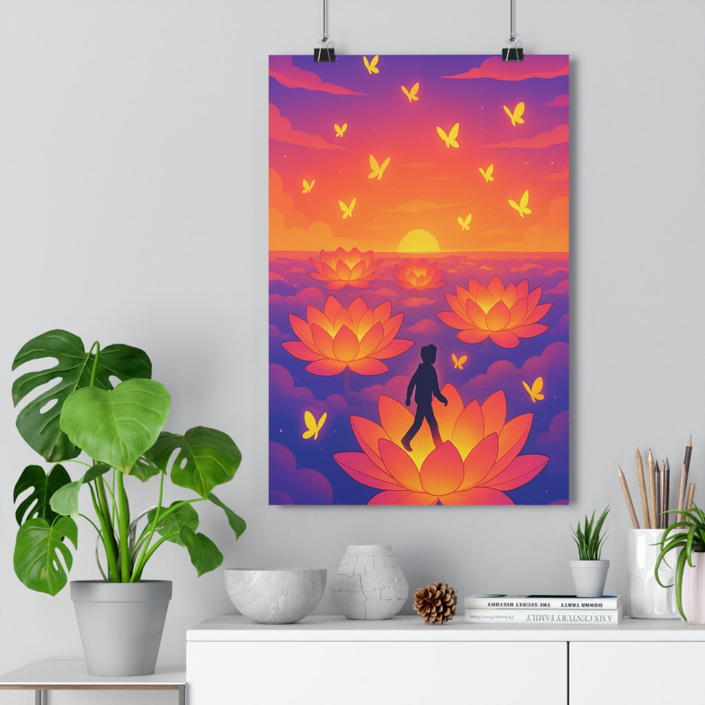 Poster décoratif cartoon orange violet chambre salon rêveur contemplatif intérieur apaisant 30x46 unique poétique