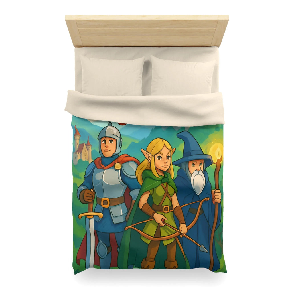 Housse de Couette Fantasy avec Chevalier, Archer Elf, Magicien, Château et Dragons
