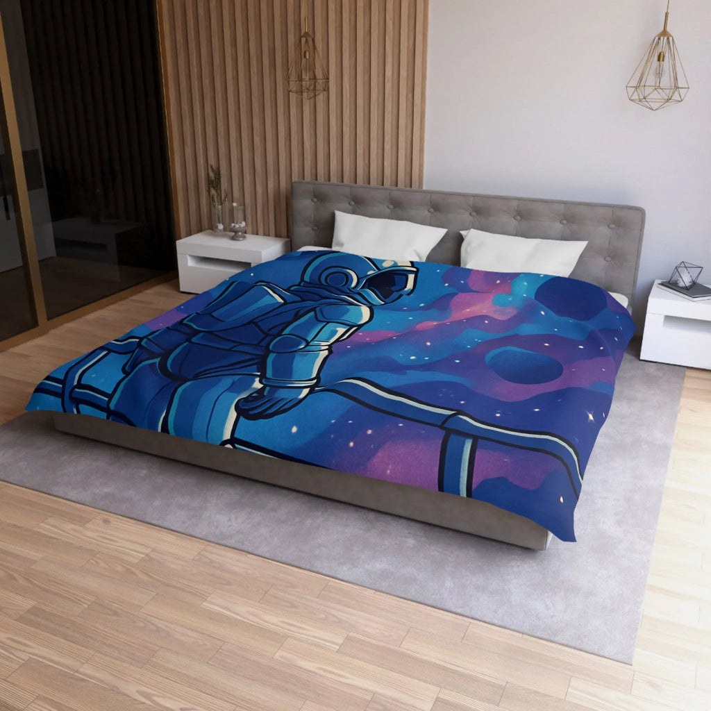 Housse de couette design astronaute contemplant galaxies et planètes dans l'espace infini