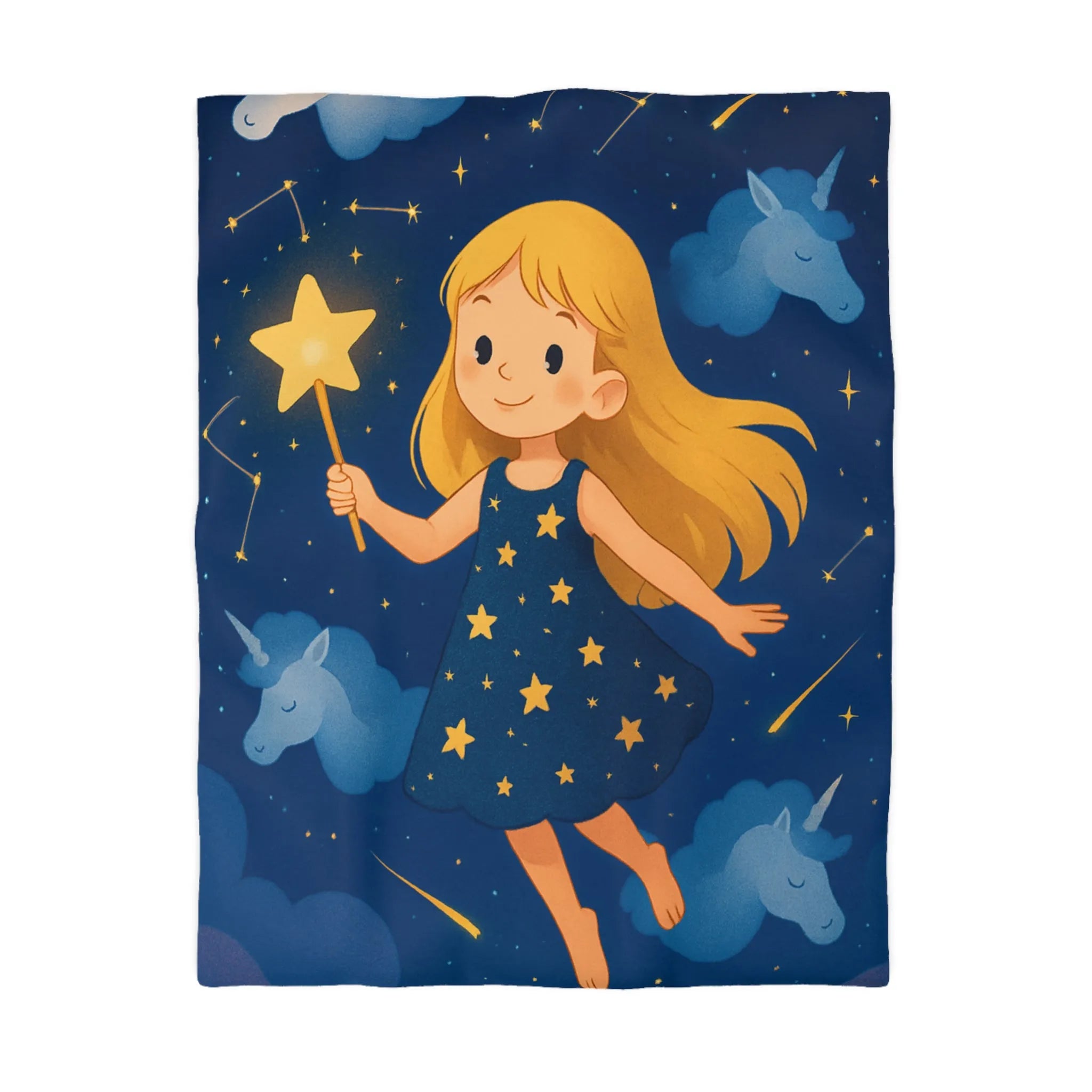 Housse de couette enfant étoiles magique avec licornes pour chambre de rêve céleste