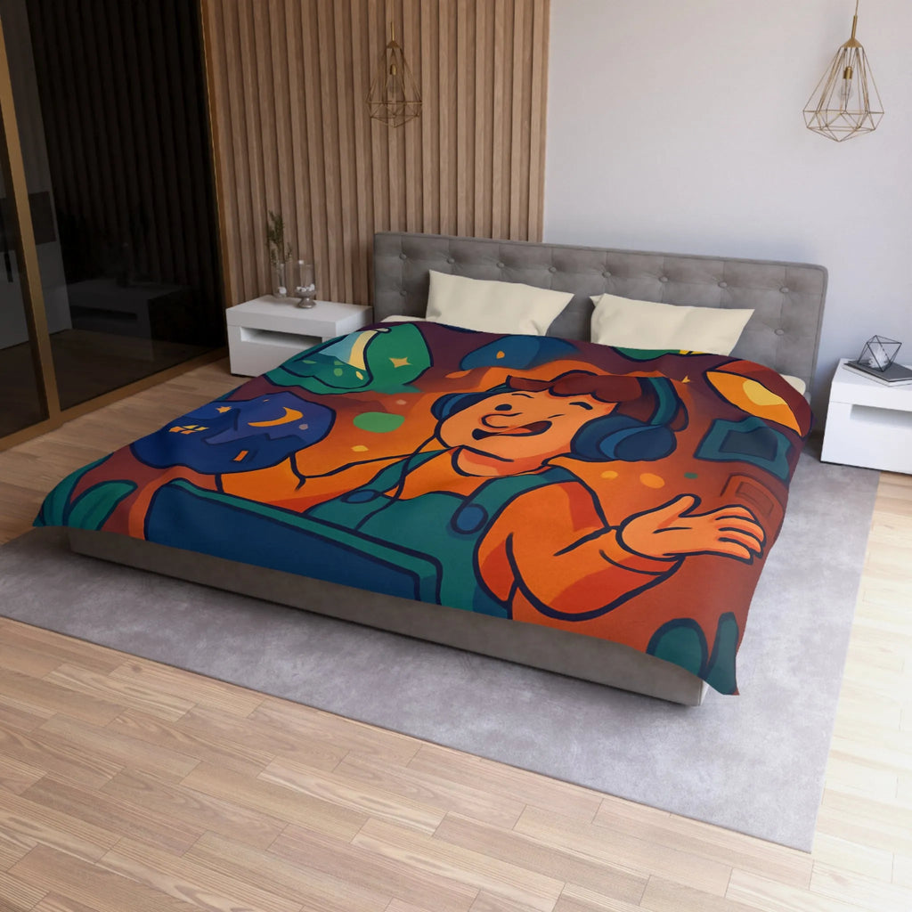 Housse de couette colorée avec illustrations de rêve, voyage et créativité pour enfant