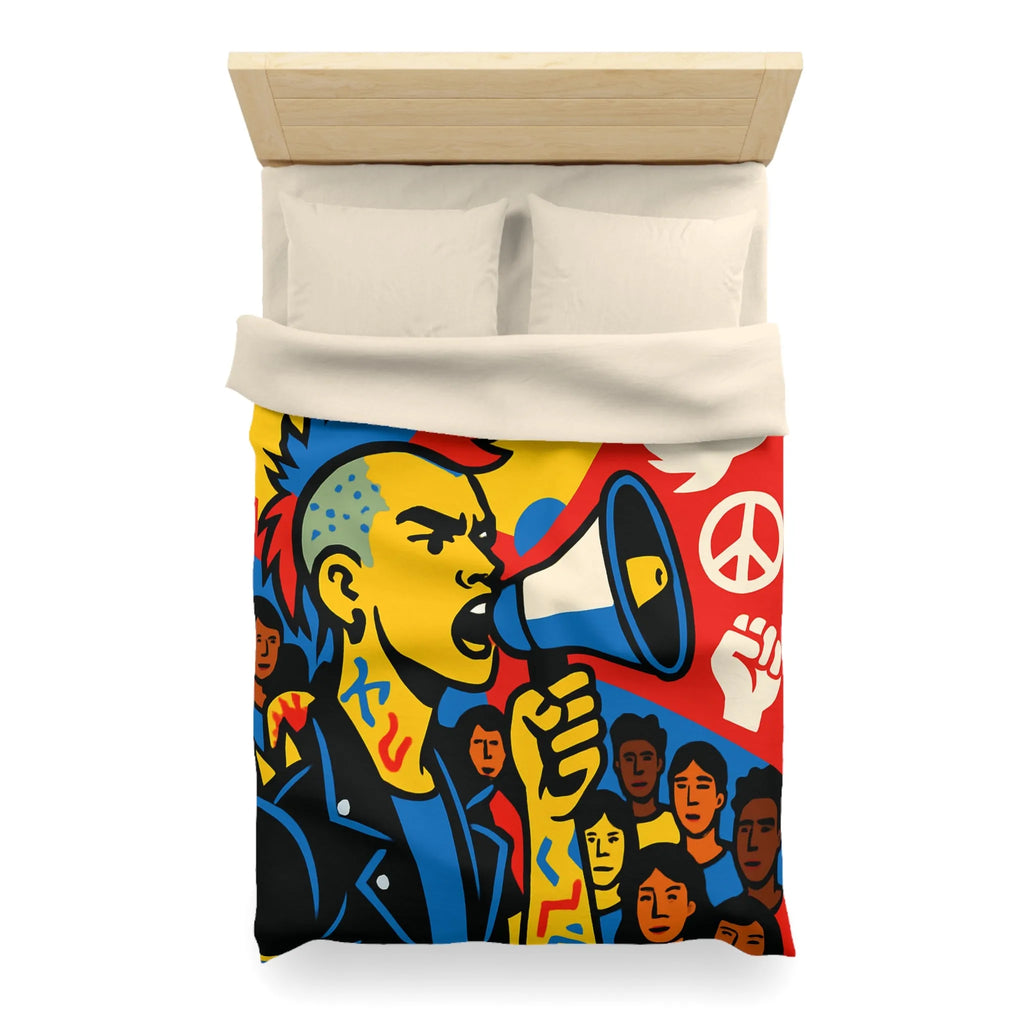 Housse de couette colorée avec illustration dynamique de manifestant engagé pour la paix