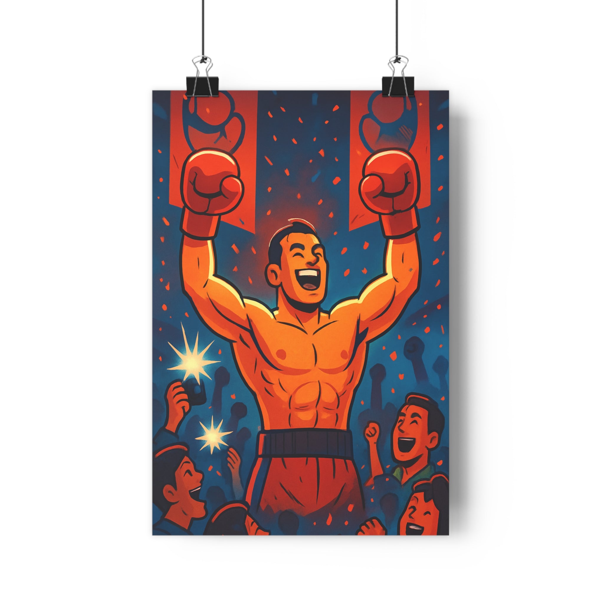 Poster décoratif boxeur cartoon rouge bleu popart dynamique salle sport 30x46 vif énergétique ambiance