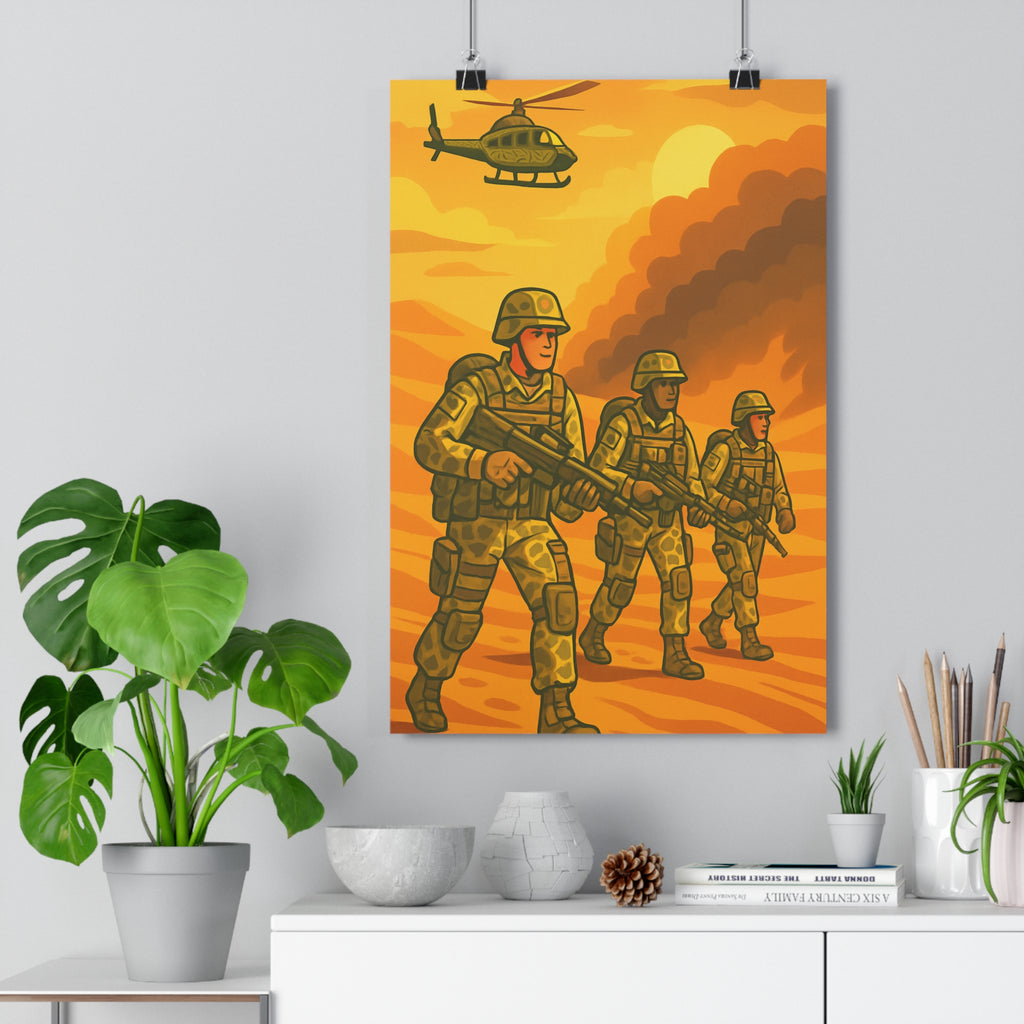 Poster décoratif désertique aventurier orange jaune salon moderne action intense anime dynamique qualité qualité