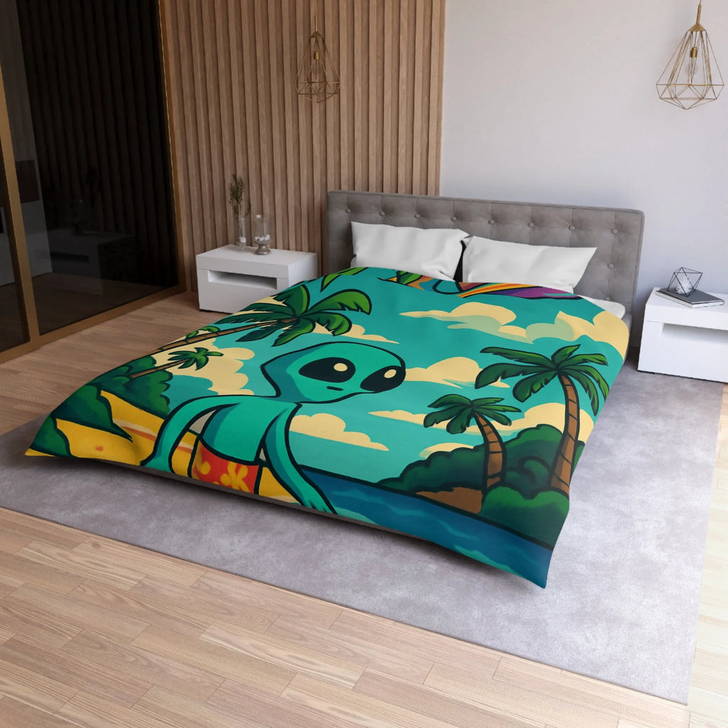 Housse de Couette Enfant Alien Plage Tropicale Planète Saturée Rêveur Ciel Imagination